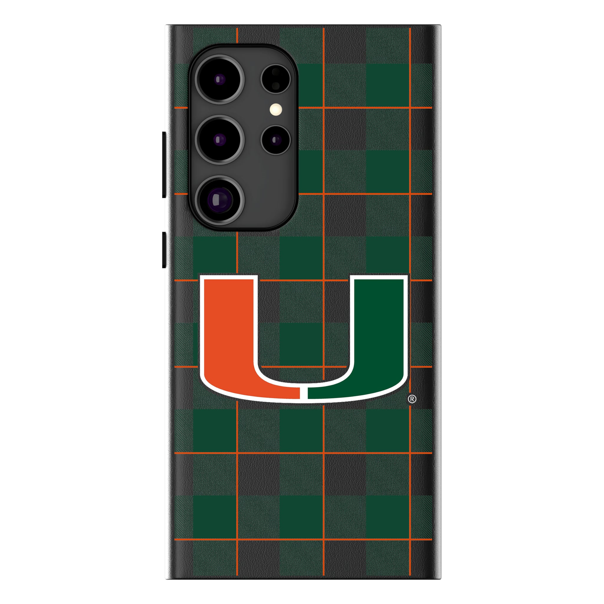 University of Miami Hurricanes Plaid Galaxy MagSafe Compatible Phone Case for Samsung Galaxy
