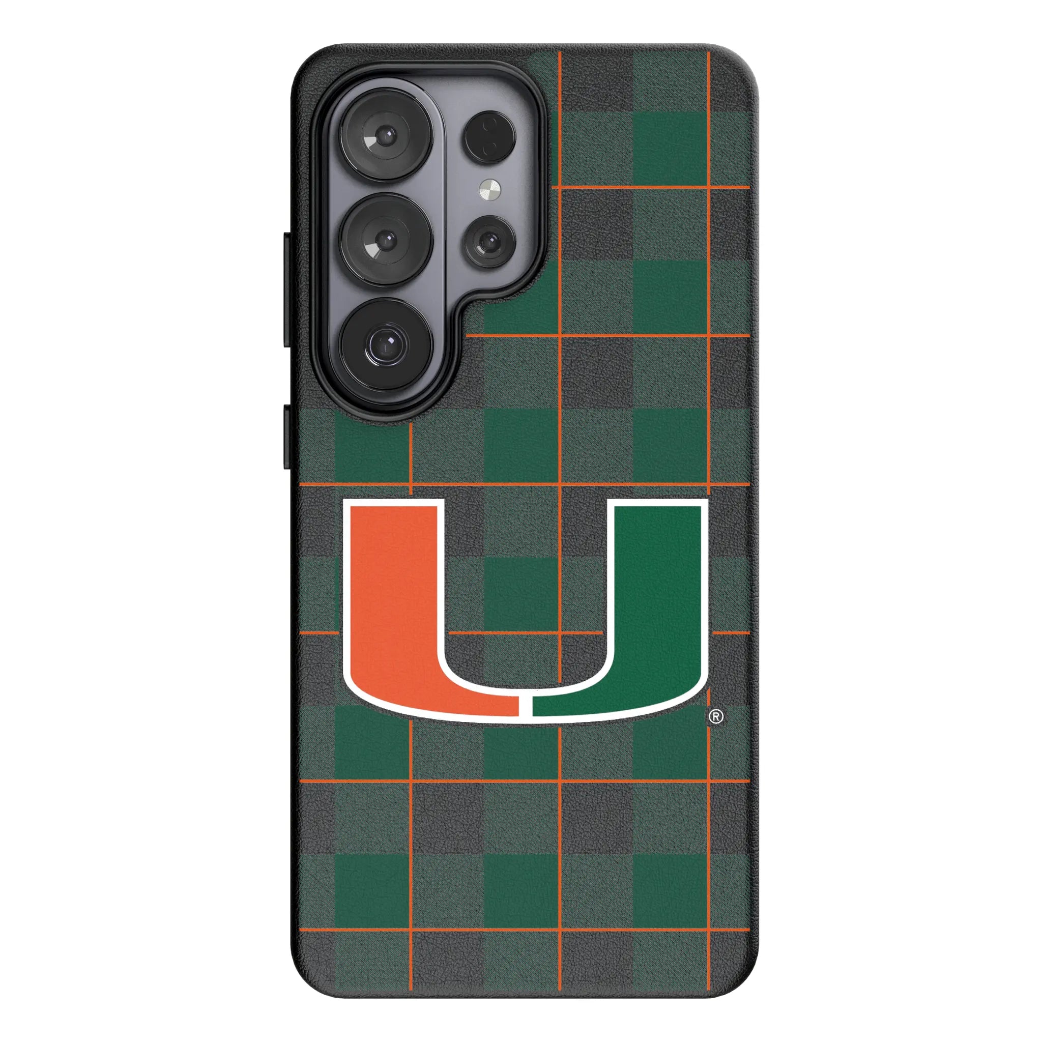 University of Miami Hurricanes Plaid Galaxy MagSafe Compatible Phone Case for Samsung Galaxy#Device_Galaxy S26 Ultra