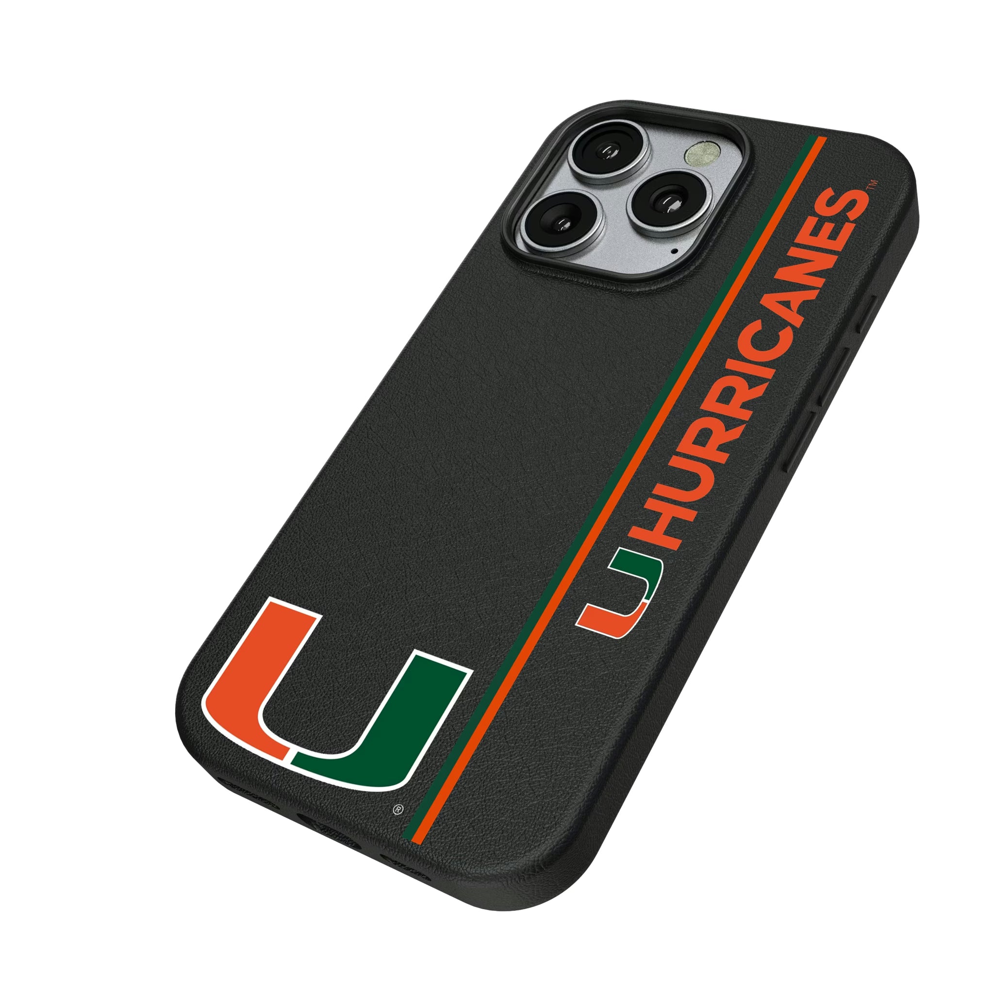 University of Miami Hurricanes Sidebar iPhone MagSafe Compatible Phone Case for Apple iPhone - Isometric View