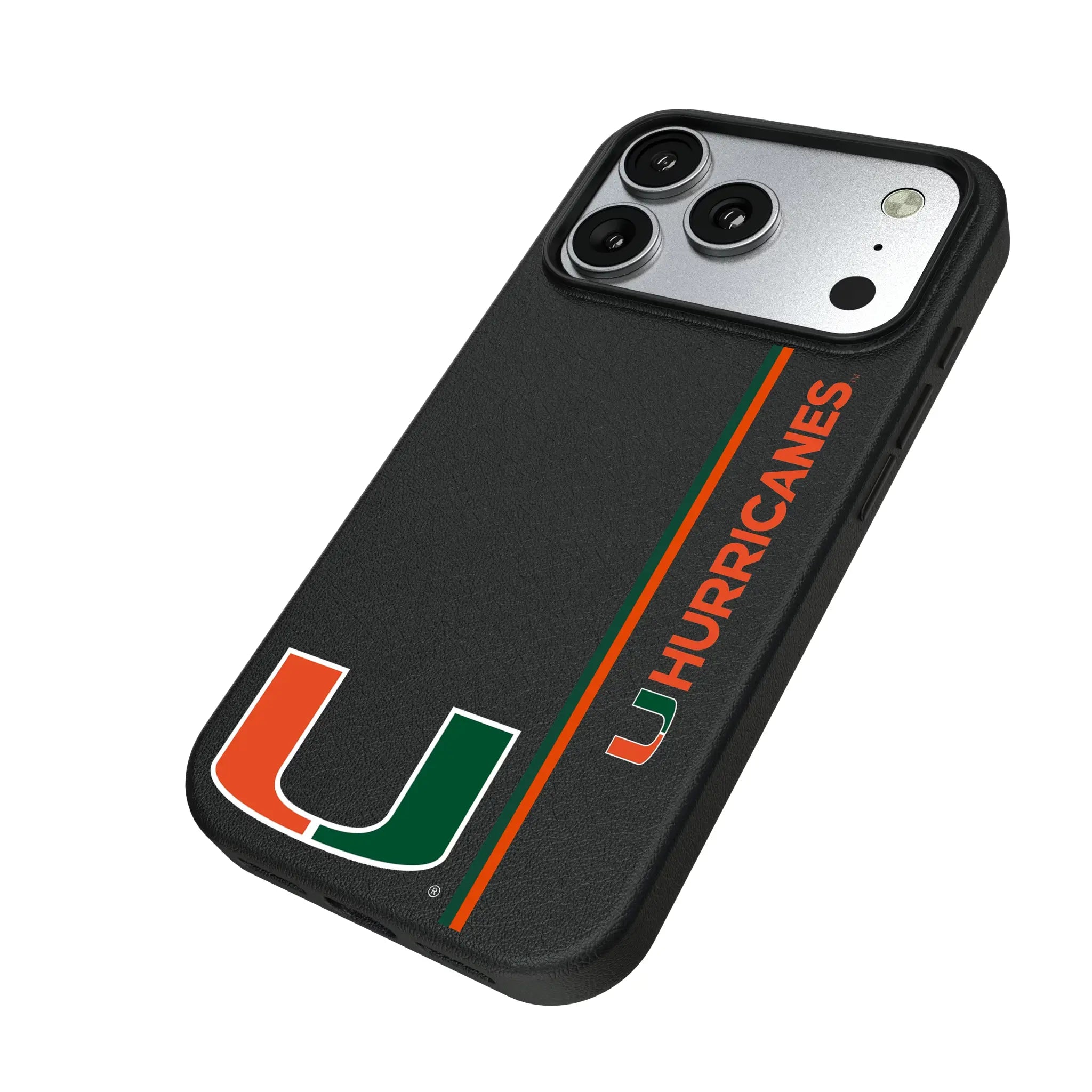 University of Miami Hurricanes Sidebar iPhone MagSafe Compatible Phone Case for Apple iPhone - Isometric View#Device_iPhone 17 Pro
