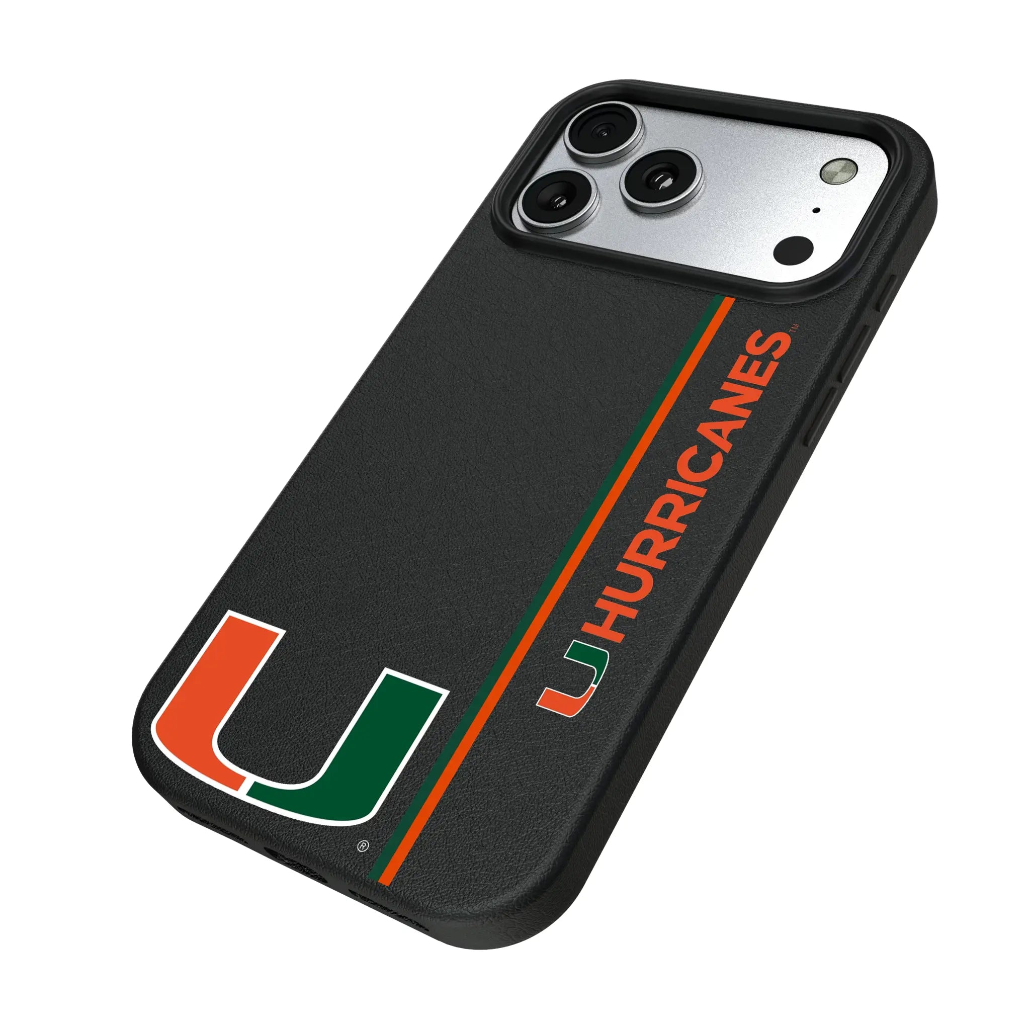 University of Miami Hurricanes Sidebar iPhone MagSafe Compatible Phone Case for Apple iPhone - Isometric View#Device_iPhone 17 Pro Max