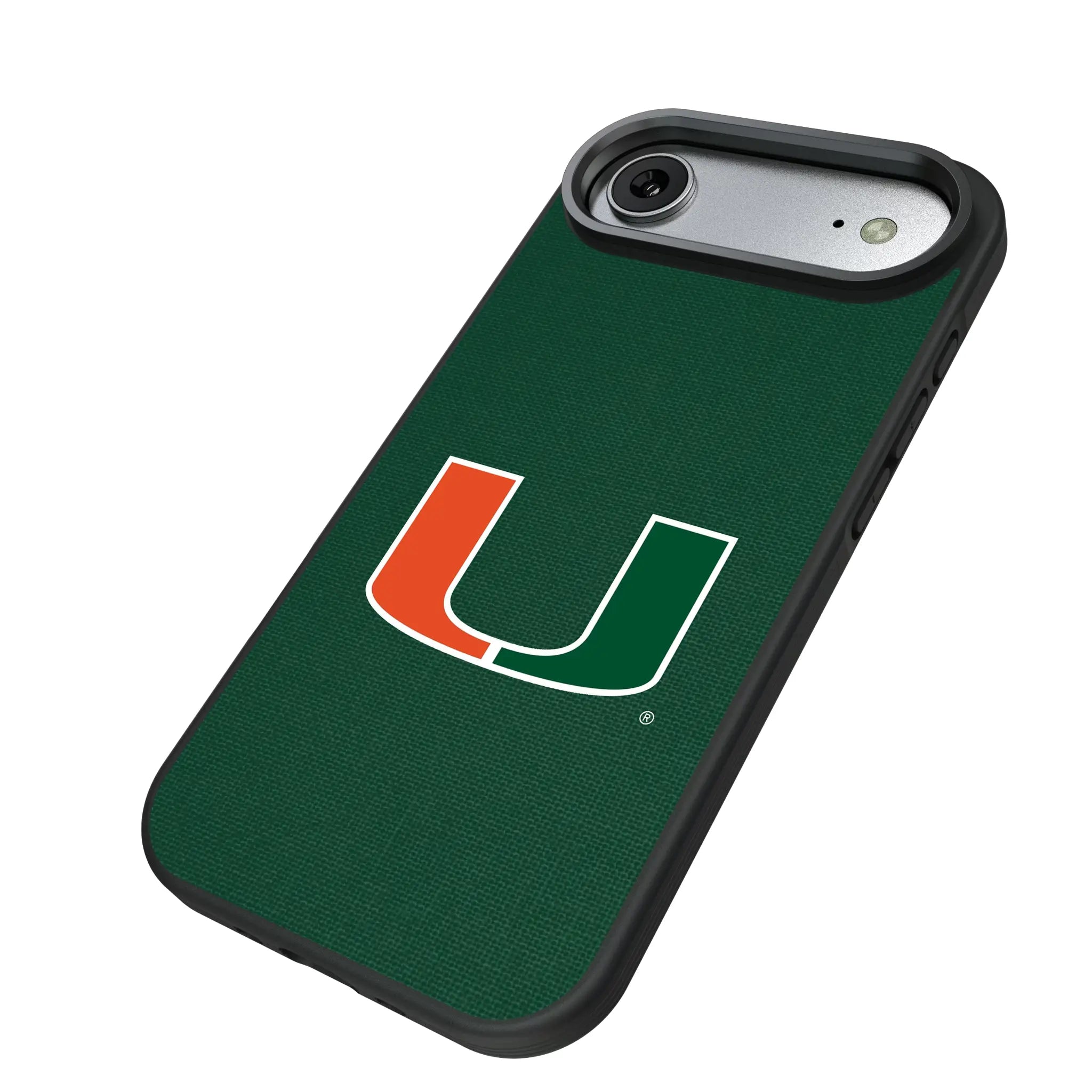 University of Miami Hurricanes Solid iPhone Bump Phone Case for Apple iPhone - Isometric View#Device_iPhone Air