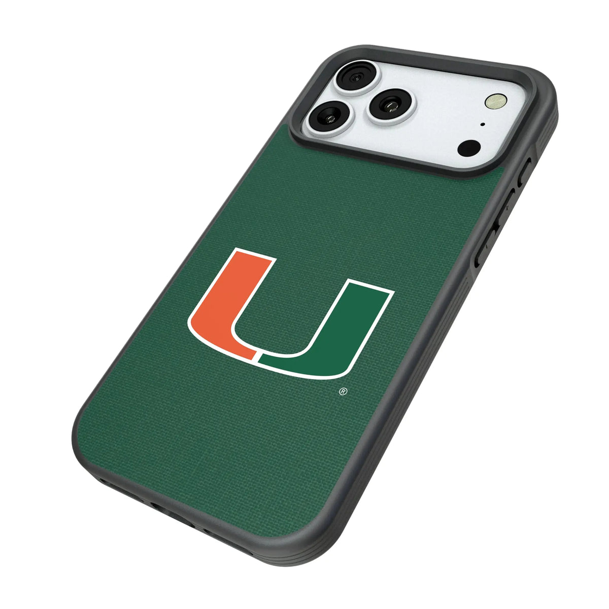 University of Miami Hurricanes Solid iPhone Bump Phone Case for Apple iPhone - Isometric View#Device_iPhone 18 Pro Max