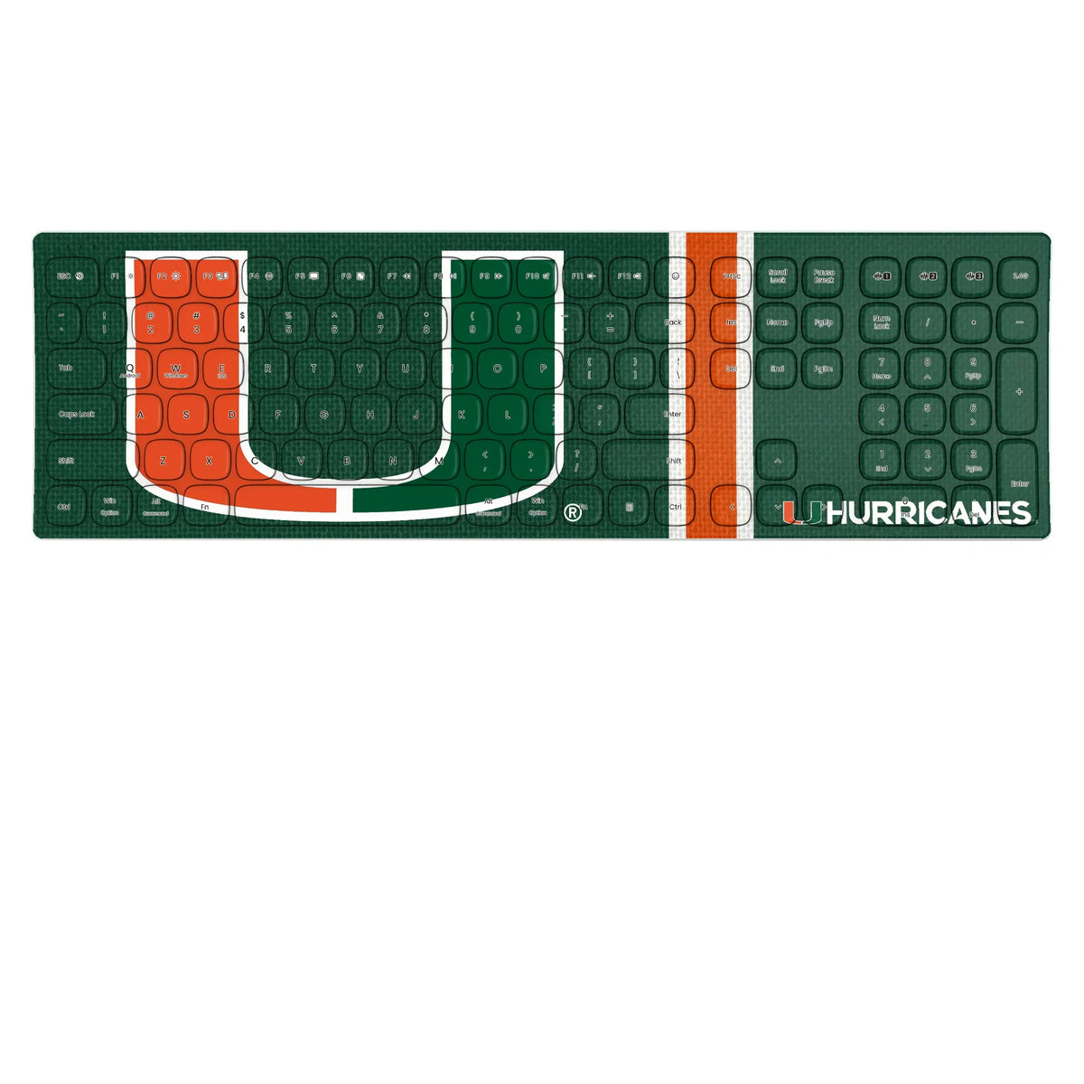 University of Miami Hurricanes Stripe KKB605 Curved Wireless Keyboard