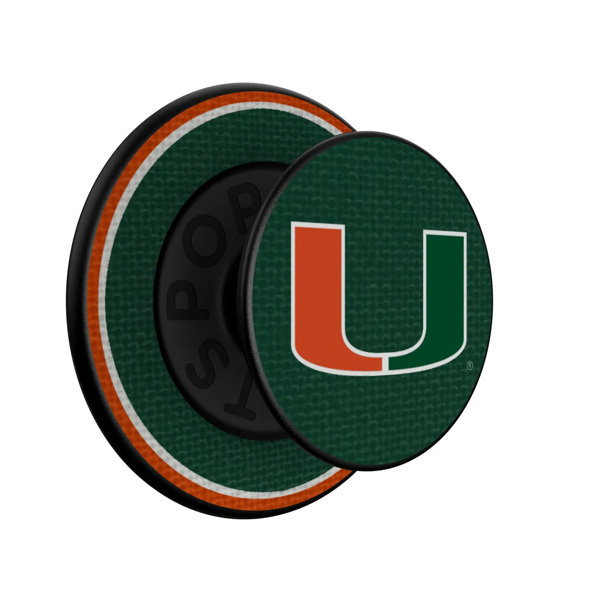 University of Miami Hurricanes Stripe Popsockets Round Magnetic - Isometric View