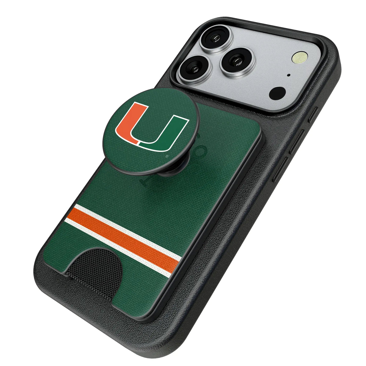 University of Miami Hurricanes Stripe Popsockets Wallet Magnetic - Isometric View
