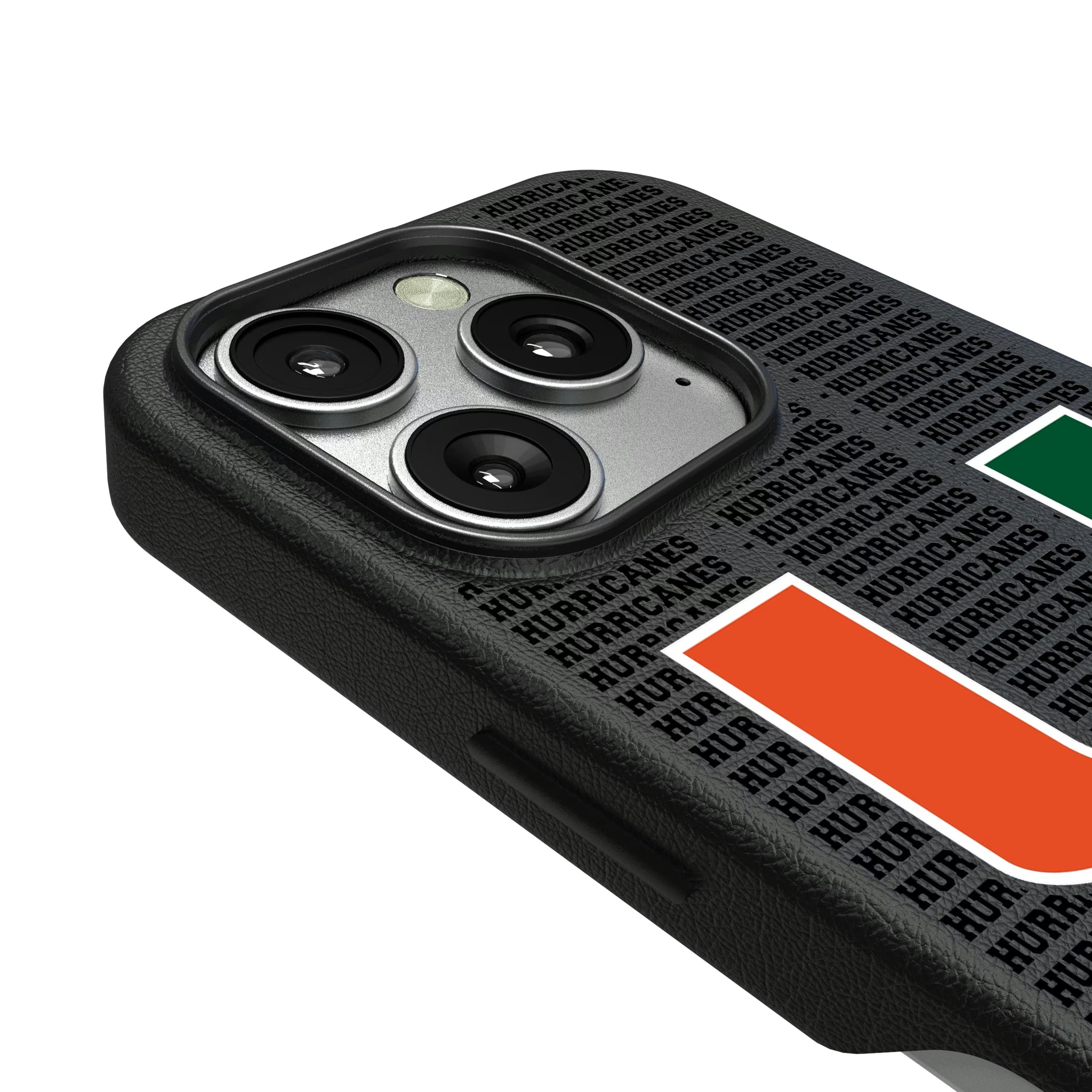 University of Miami Hurricanes Text Backdrop iPhone MagSafe Compatible Phone Case for Apple iPhone - Detail