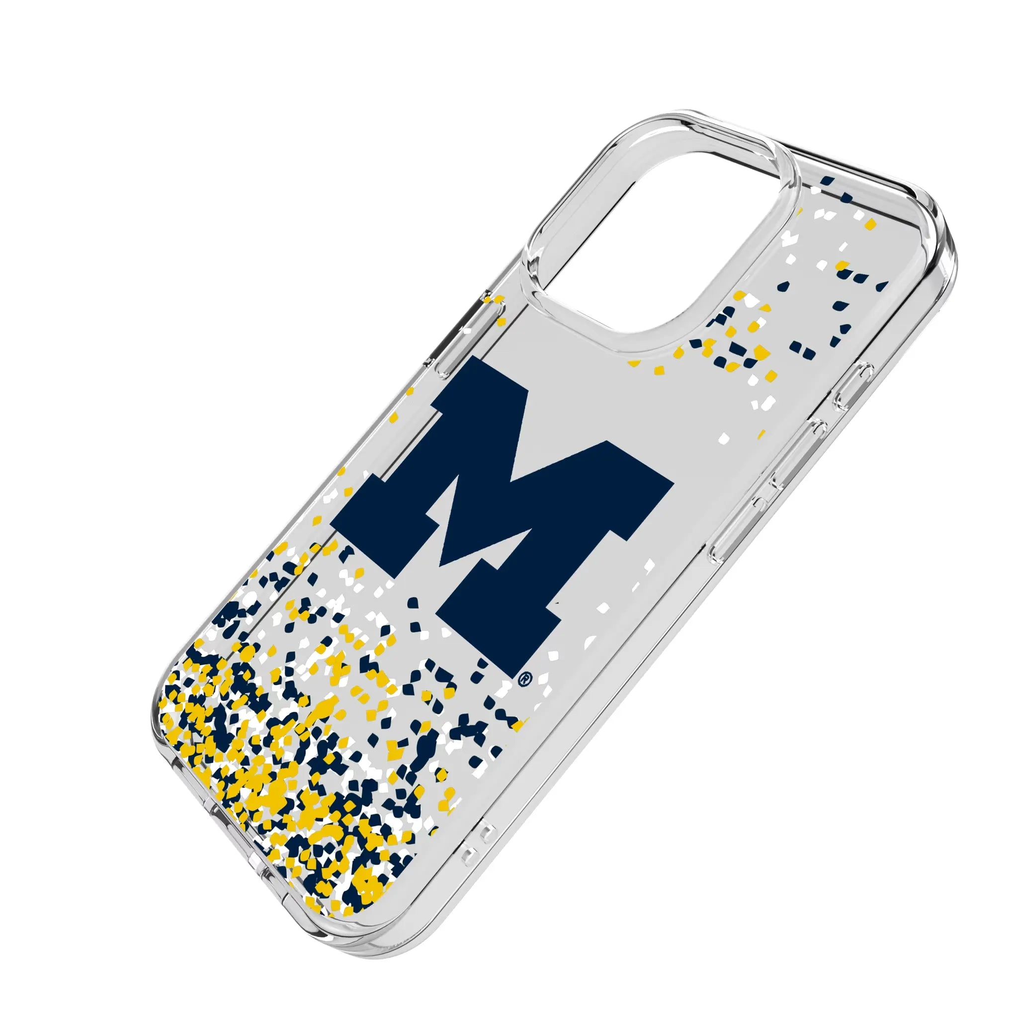 University of Michigan Wolverines Confetti iPhone Clear Phone Case for Apple iPhone - Isometric View