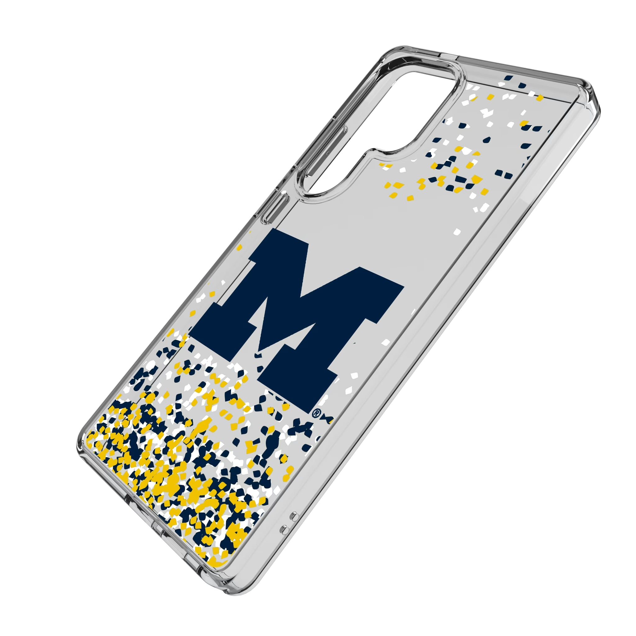 University of Michigan Wolverines Confetti Galaxy Clear Phone Case for Samsung Galaxy - Isometric View
