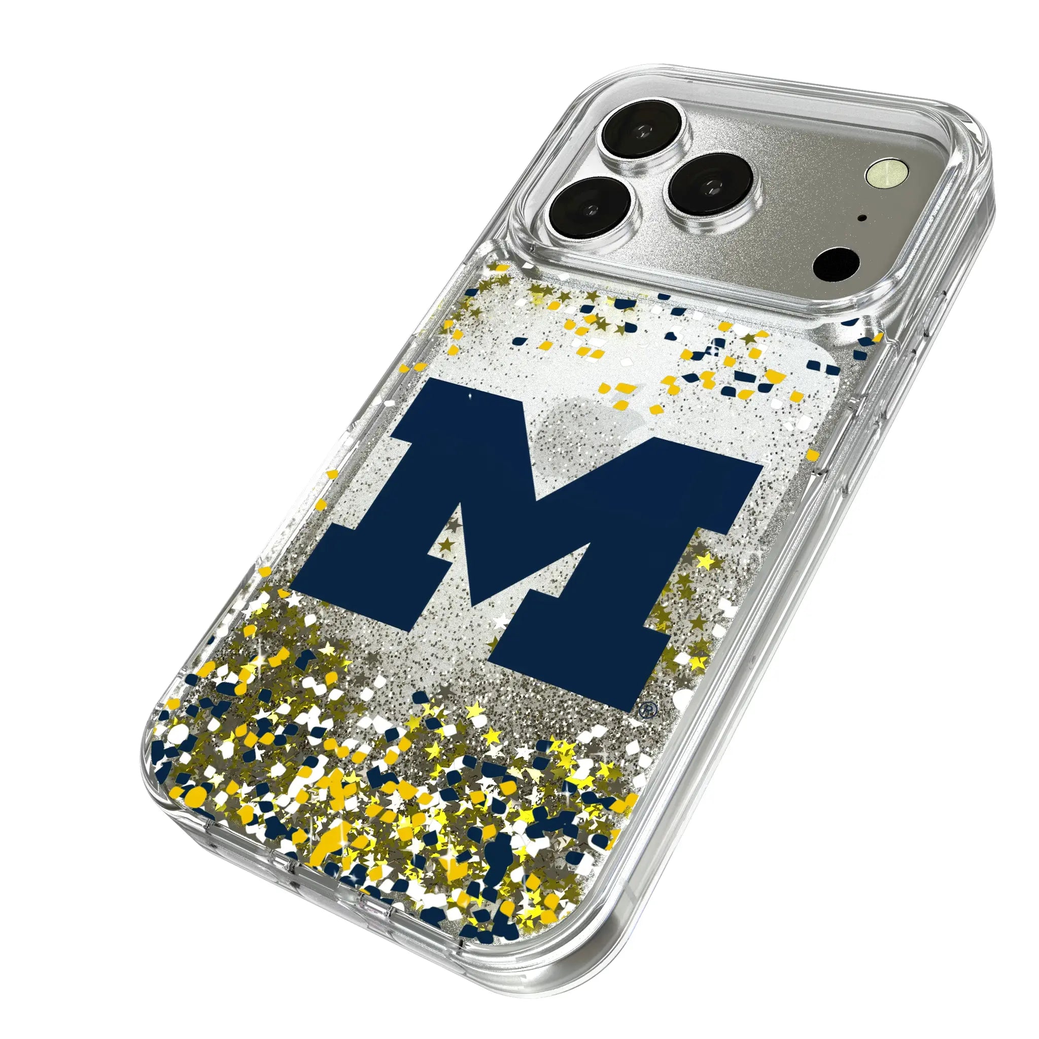 University of Michigan Wolverines Confetti iPhone Glitter Phone Case for Apple iPhone - Isometric View