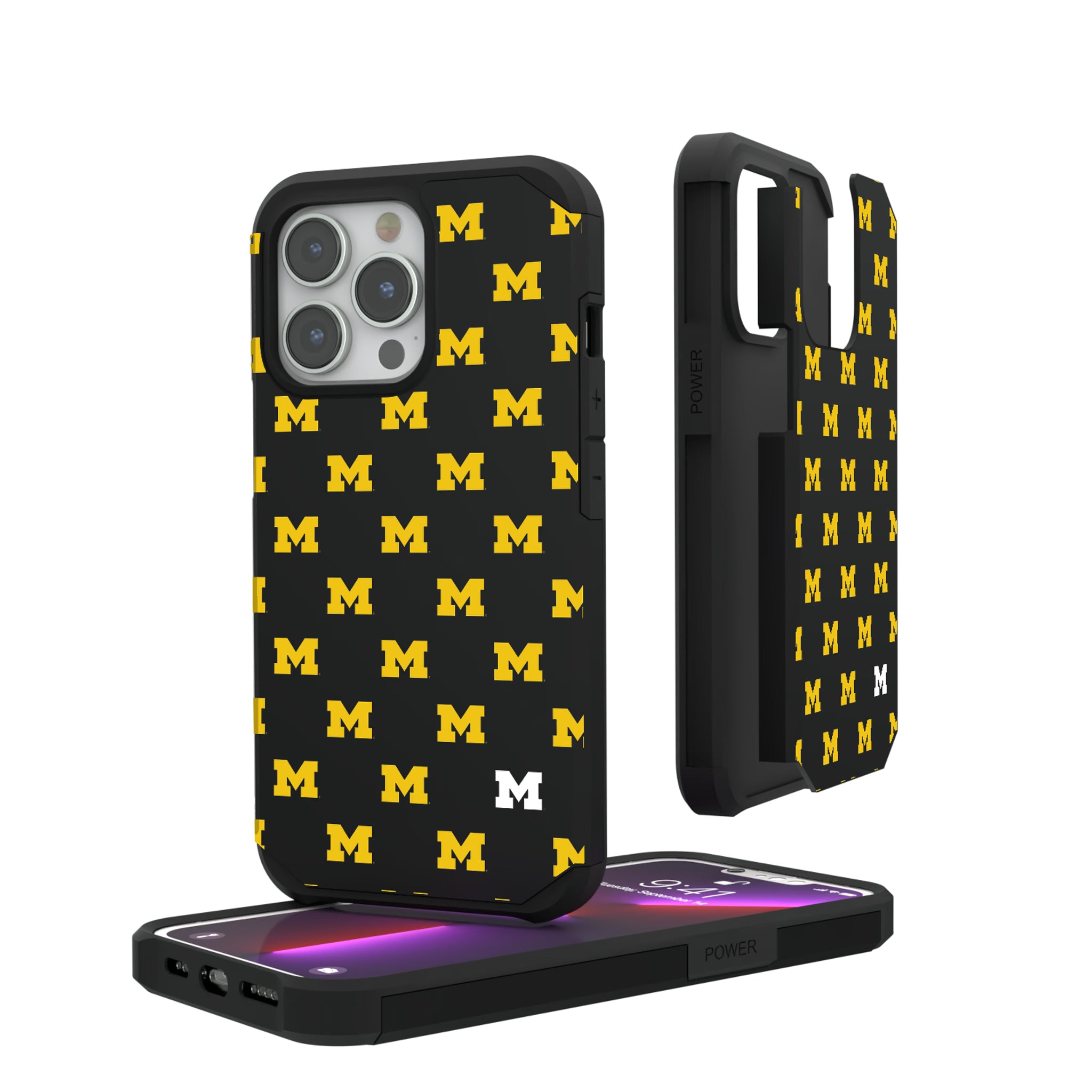 University of Michigan Wolverines Fashion Pattern iPhone Rugged Phone Case for Apple iPhone#Device_iPhone 13 Pro
