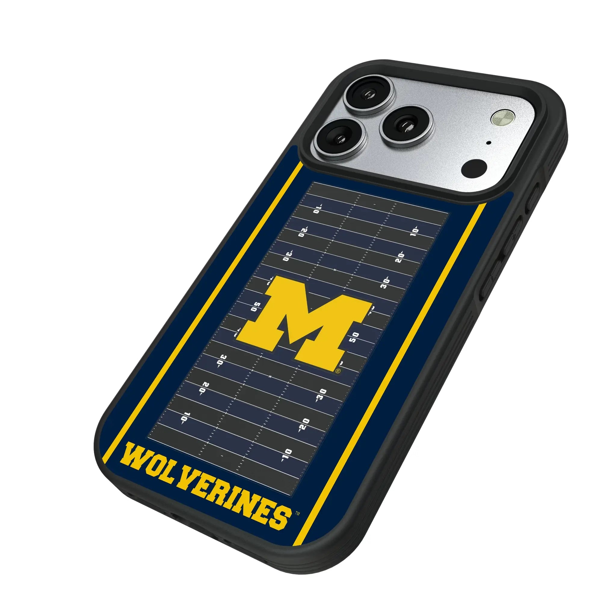 University of Michigan Wolverines Field iPhone Bump Phone Case for Apple iPhone - Isometric View#Device_iPhone 17 Pro