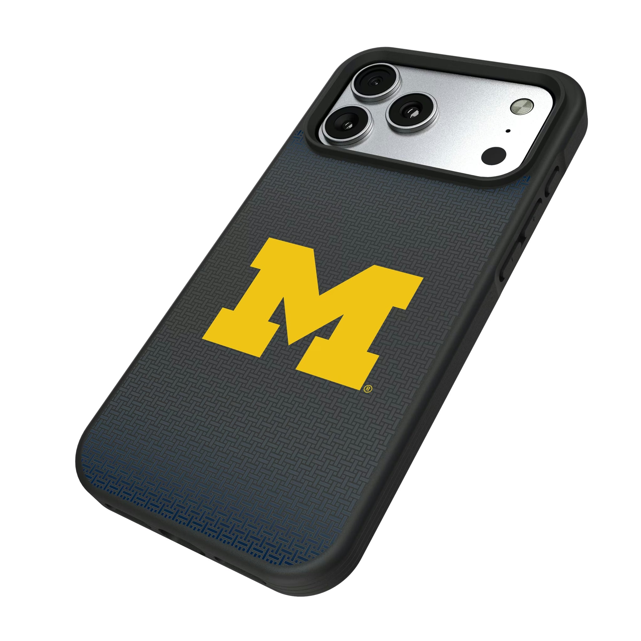 University of Michigan Wolverines Linen iPhone Bump Phone Case for Apple iPhone - Isometric View#Device_iPhone 17 Pro Max