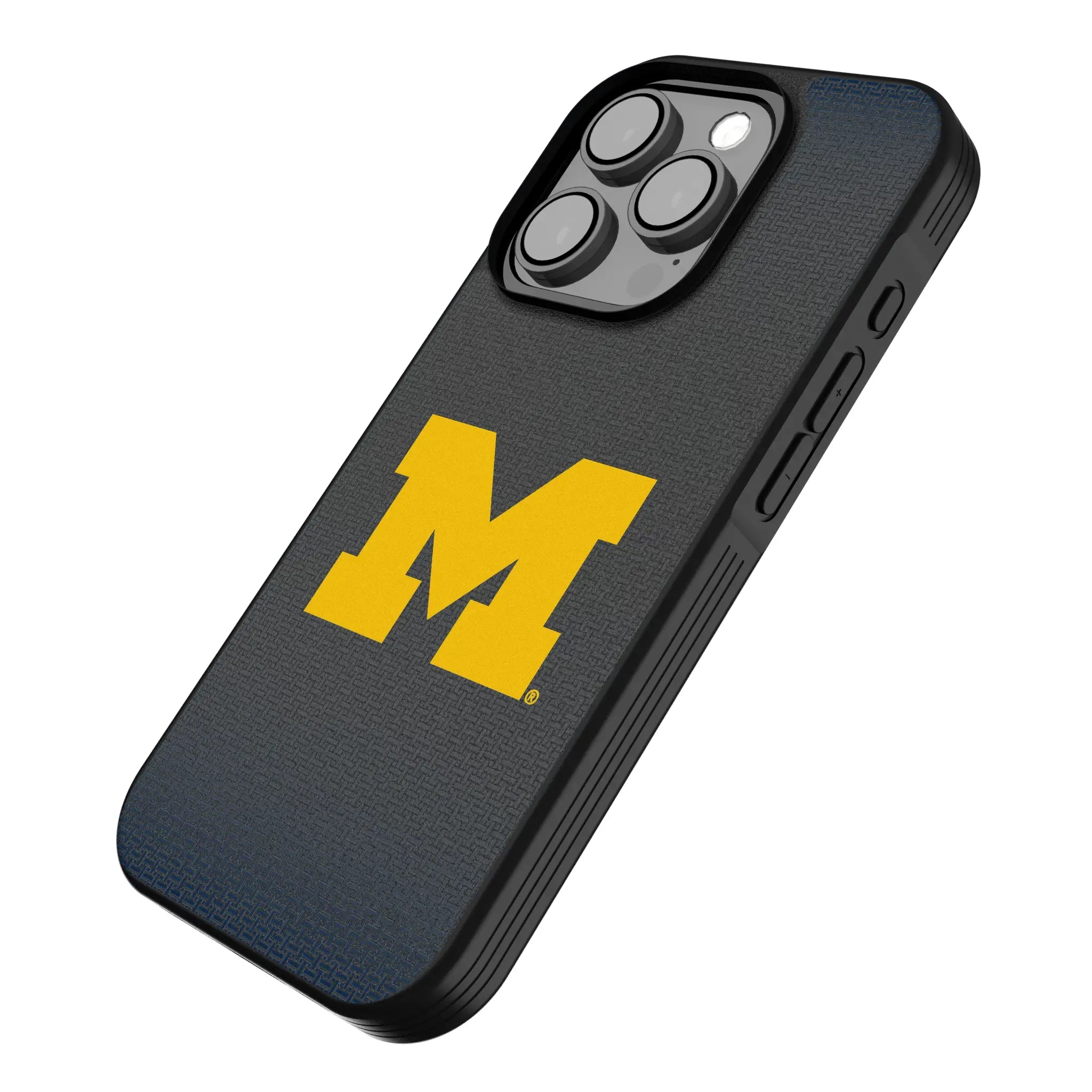 University of Michigan Wolverines Linen iPhone Bump Phone Case for Apple iPhone - Isometric View