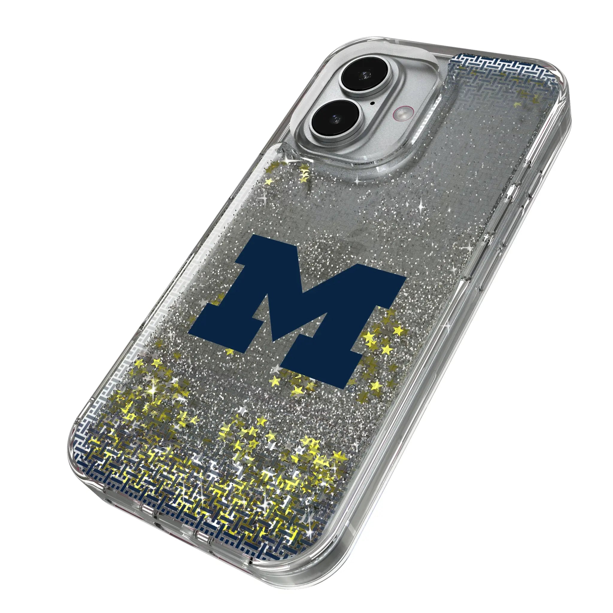 University of Michigan Wolverines Linen iPhone Glitter Phone Case for Apple iPhone - Isometric View