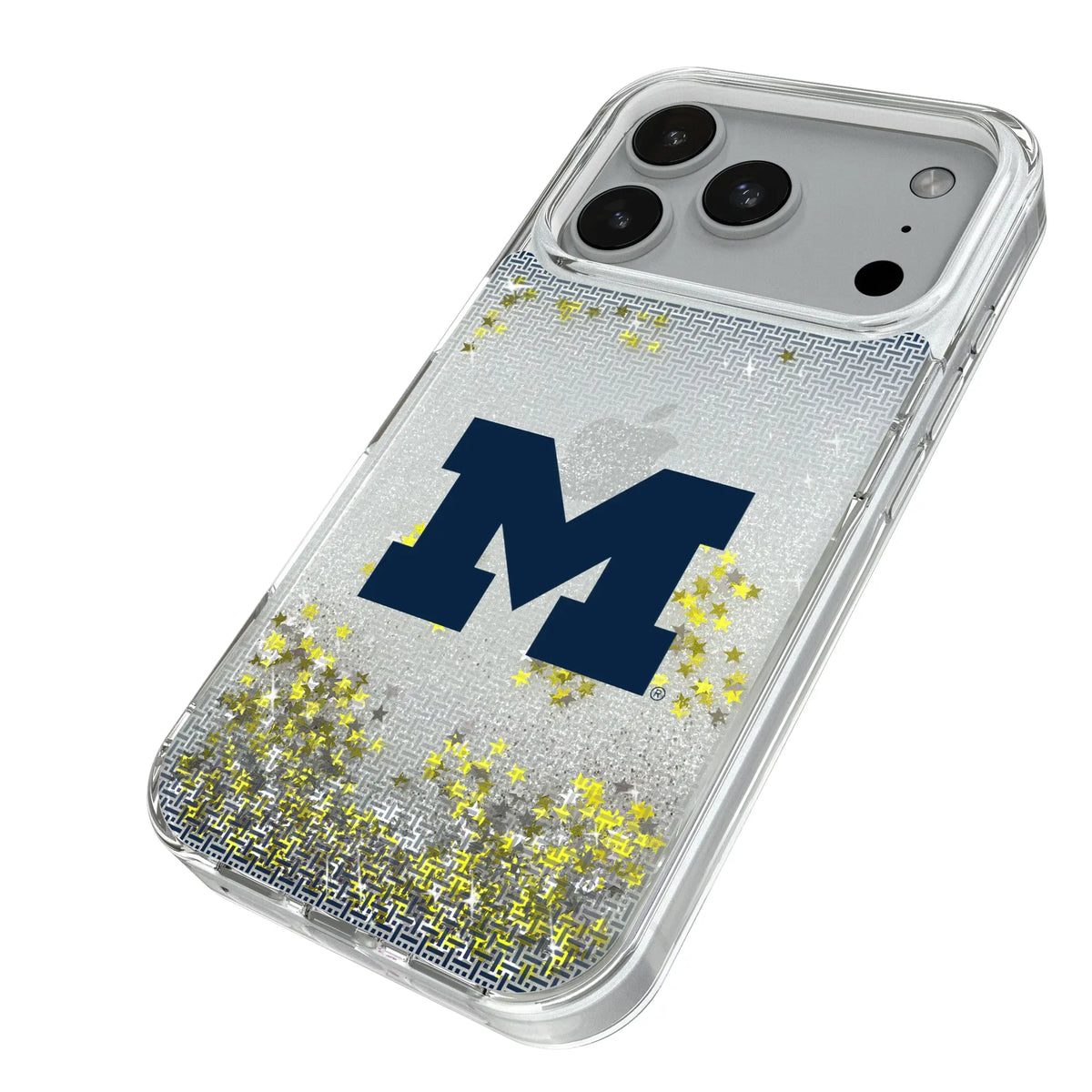 University of Michigan Wolverines Linen iPhone Glitter Phone Case for Apple iPhone - Isometric View#Device_iPhone 18 Pro