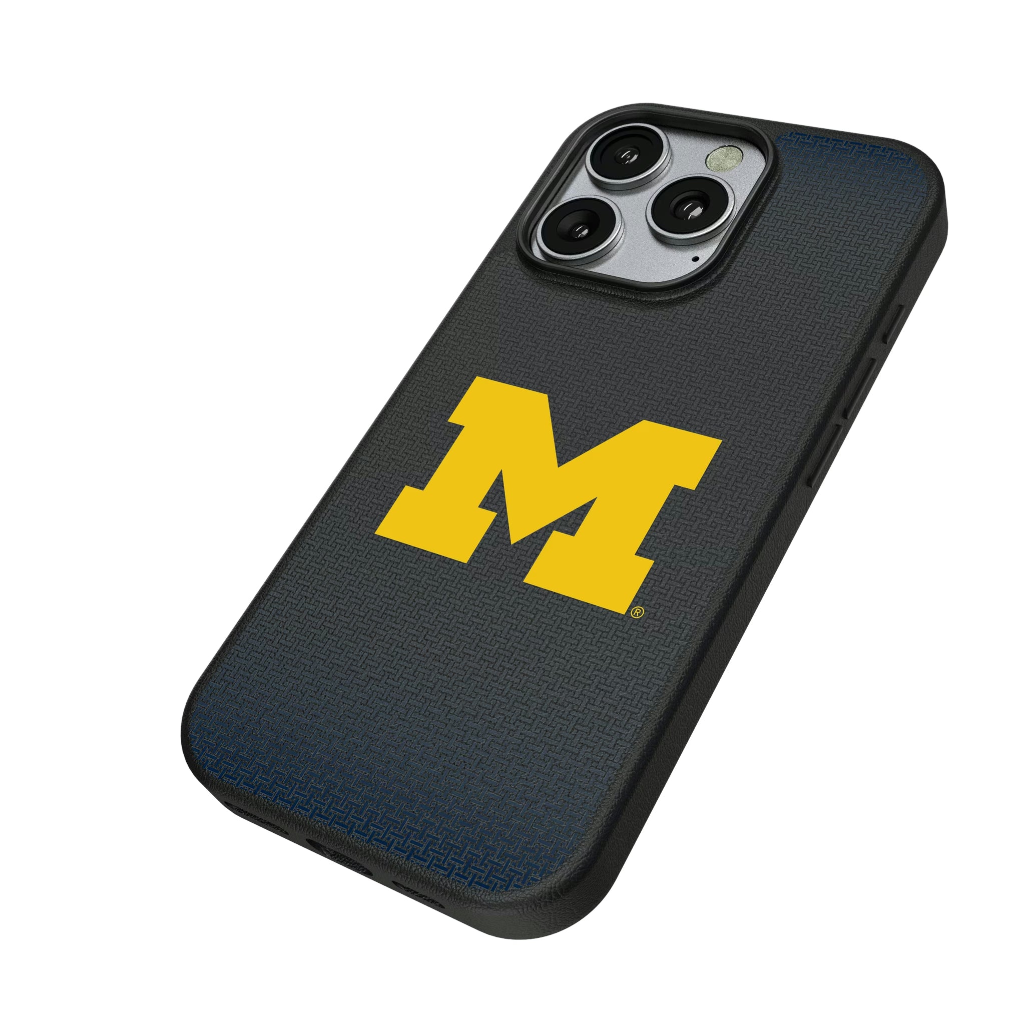 University of Michigan Wolverines Linen iPhone MagSafe Compatible Phone Case for Apple iPhone - Isometric View