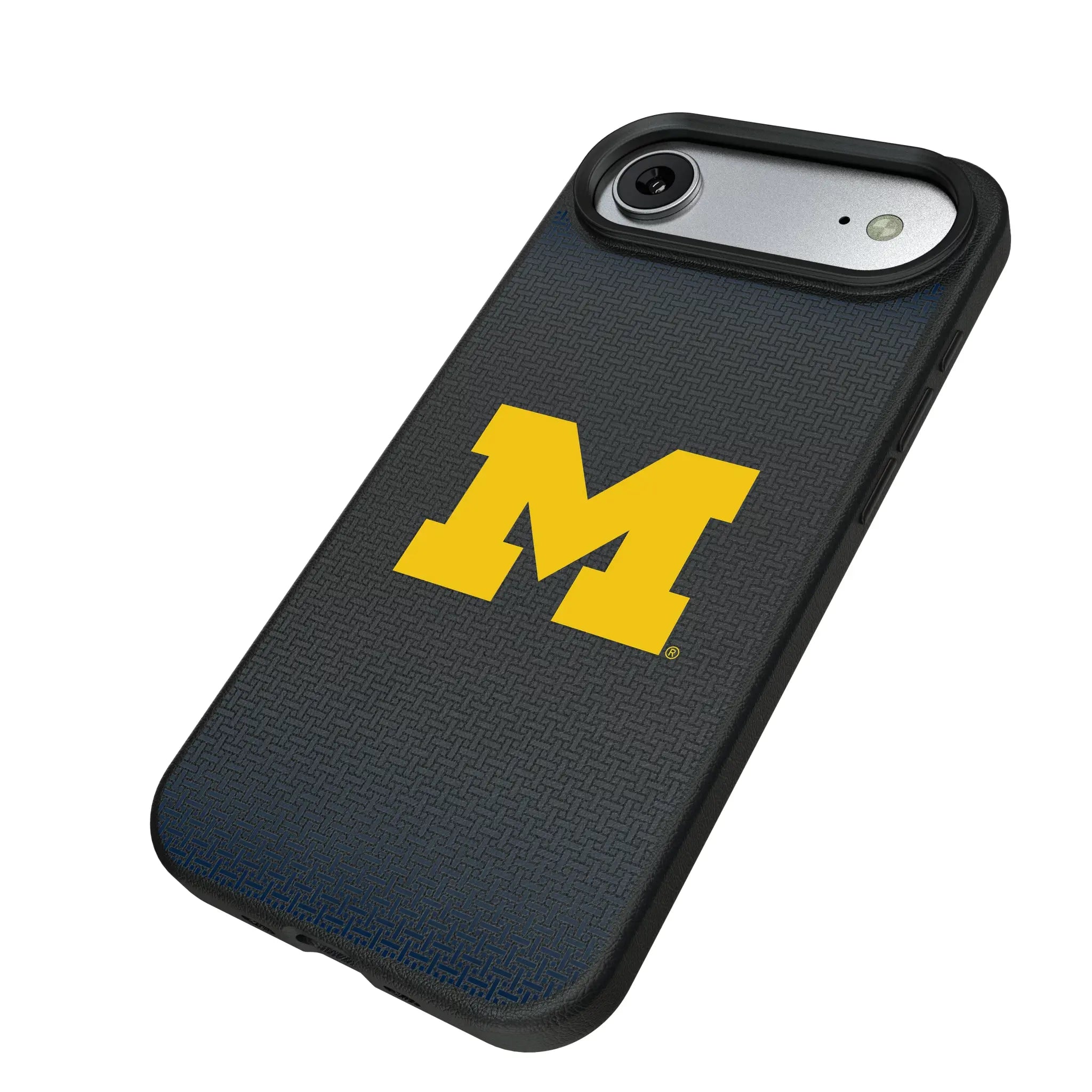 University of Michigan Wolverines Linen iPhone MagSafe Compatible Phone Case for Apple iPhone - Isometric View#Device_iPhone Air