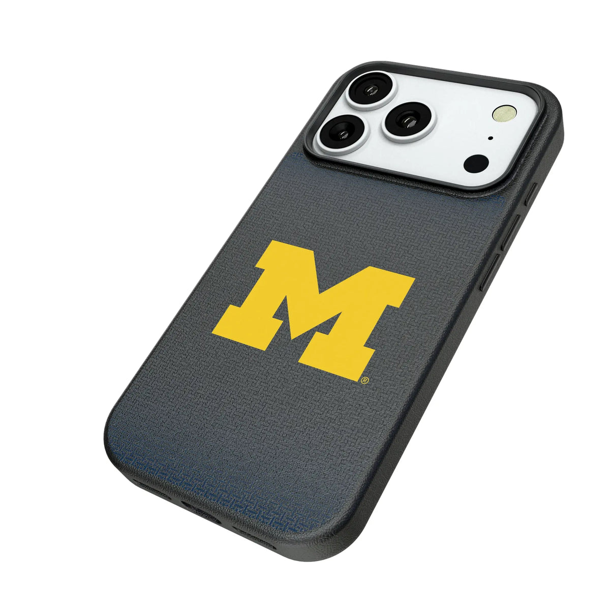 University of Michigan Wolverines Linen iPhone MagSafe Compatible Phone Case for Apple iPhone - Isometric View#Device_iPhone 18 Pro