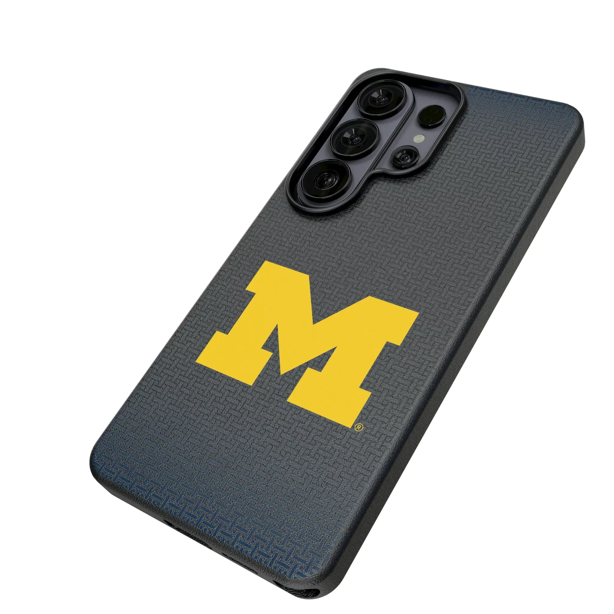 University of Michigan Wolverines Linen Galaxy MagSafe Compatible Phone Case for Samsung Galaxy - Isometric View#Device_Galaxy S26 Ultra