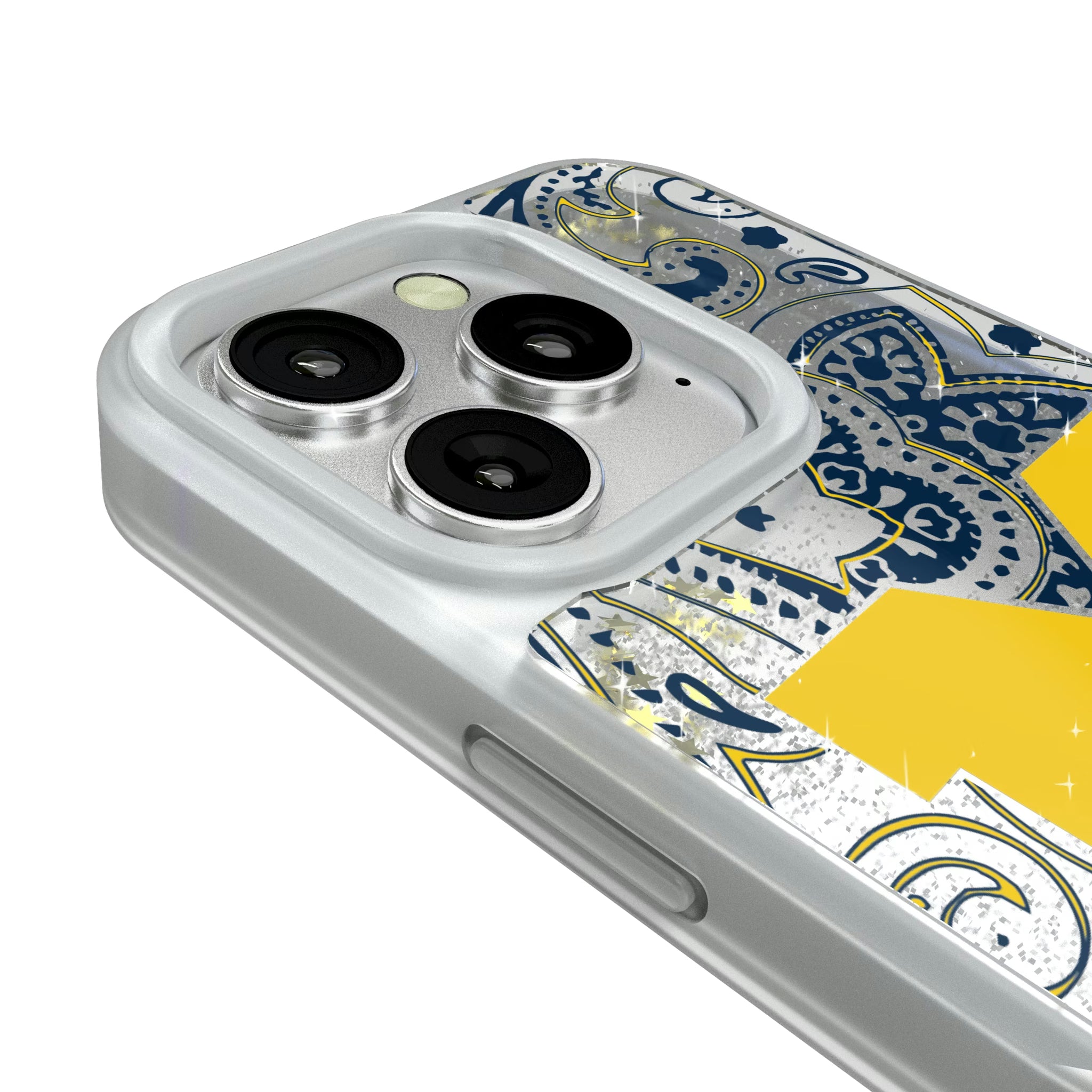 University of Michigan Wolverines Paisley iPhone Glitter Phone Case for Apple iPhone - Detail#Device_iPhone 16 Pro