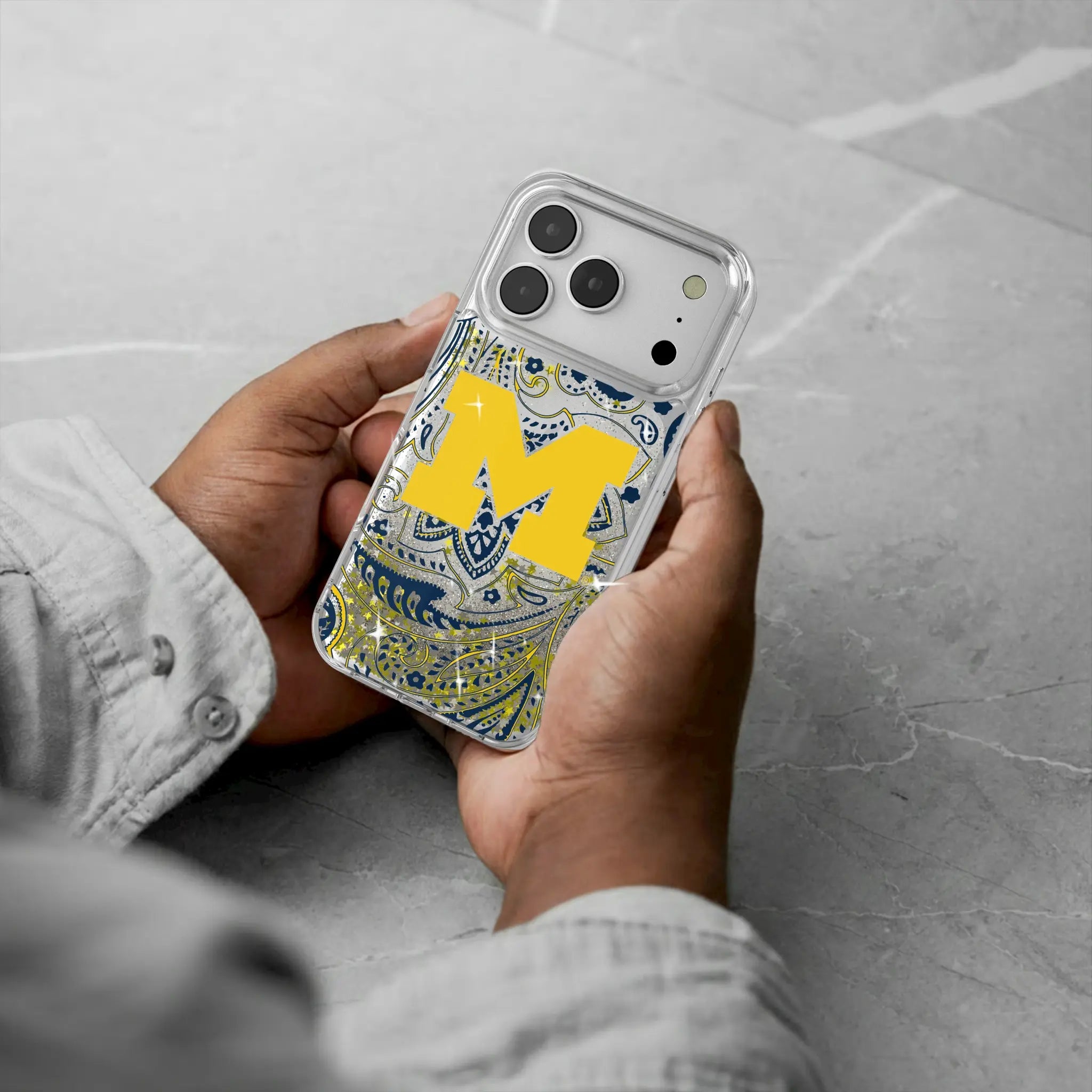 University of Michigan Wolverines Paisley iPhone Glitter Phone Case for Apple iPhone - Lifestyle