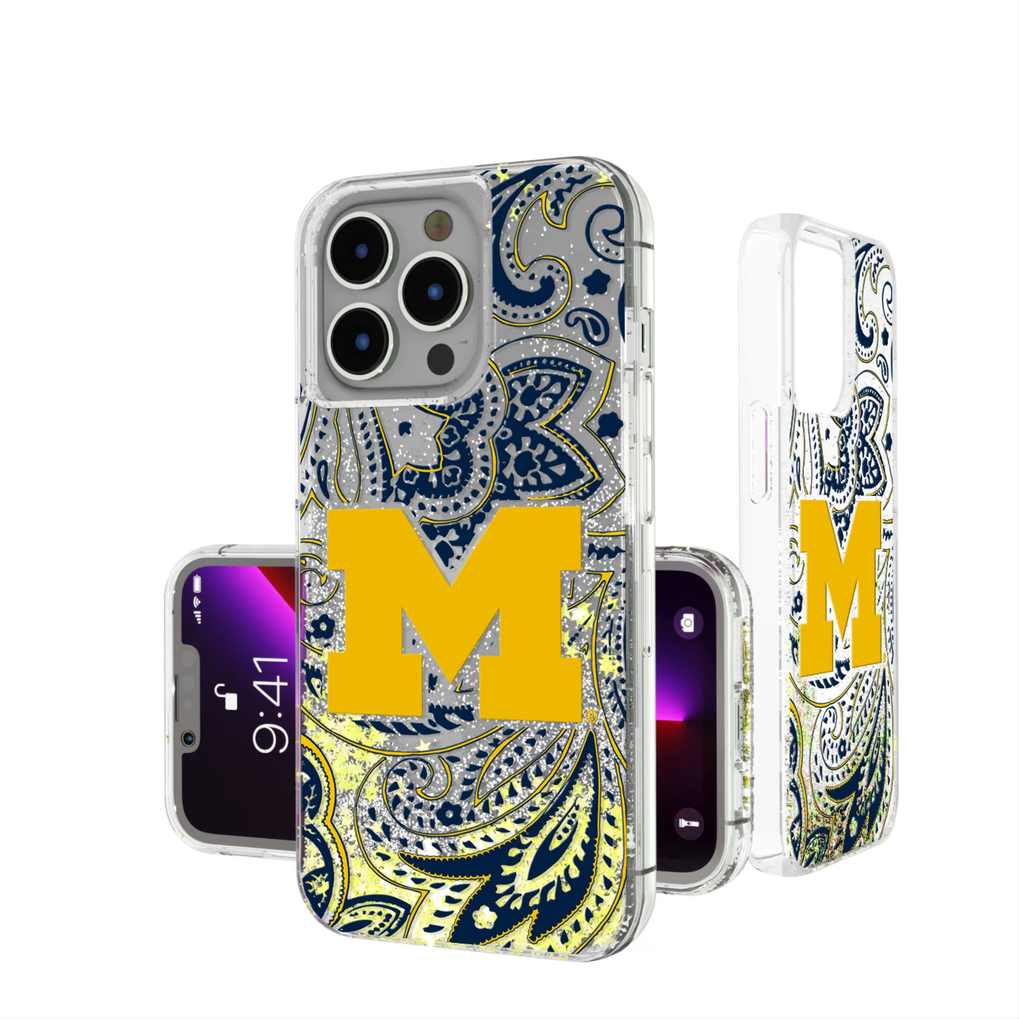 University of Michigan Wolverines Paisley iPhone Glitter Phone Case for Apple iPhone
