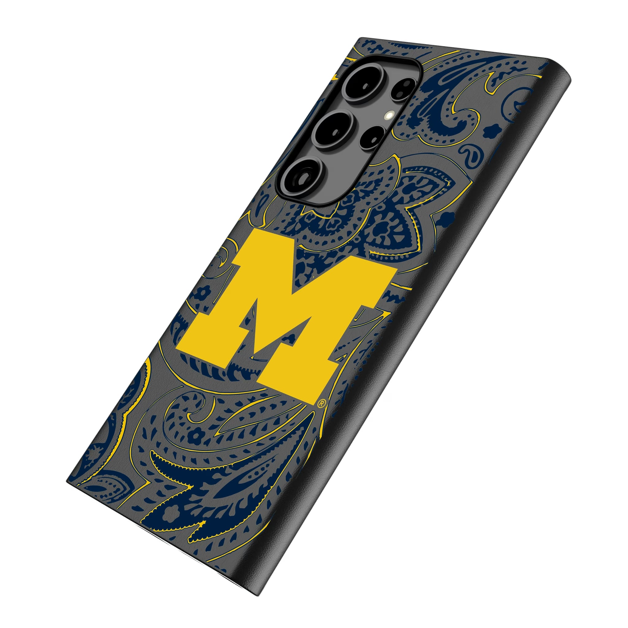 University of Michigan Wolverines Paisley Galaxy MagSafe Compatible Phone Case for Samsung Galaxy - Isometric View