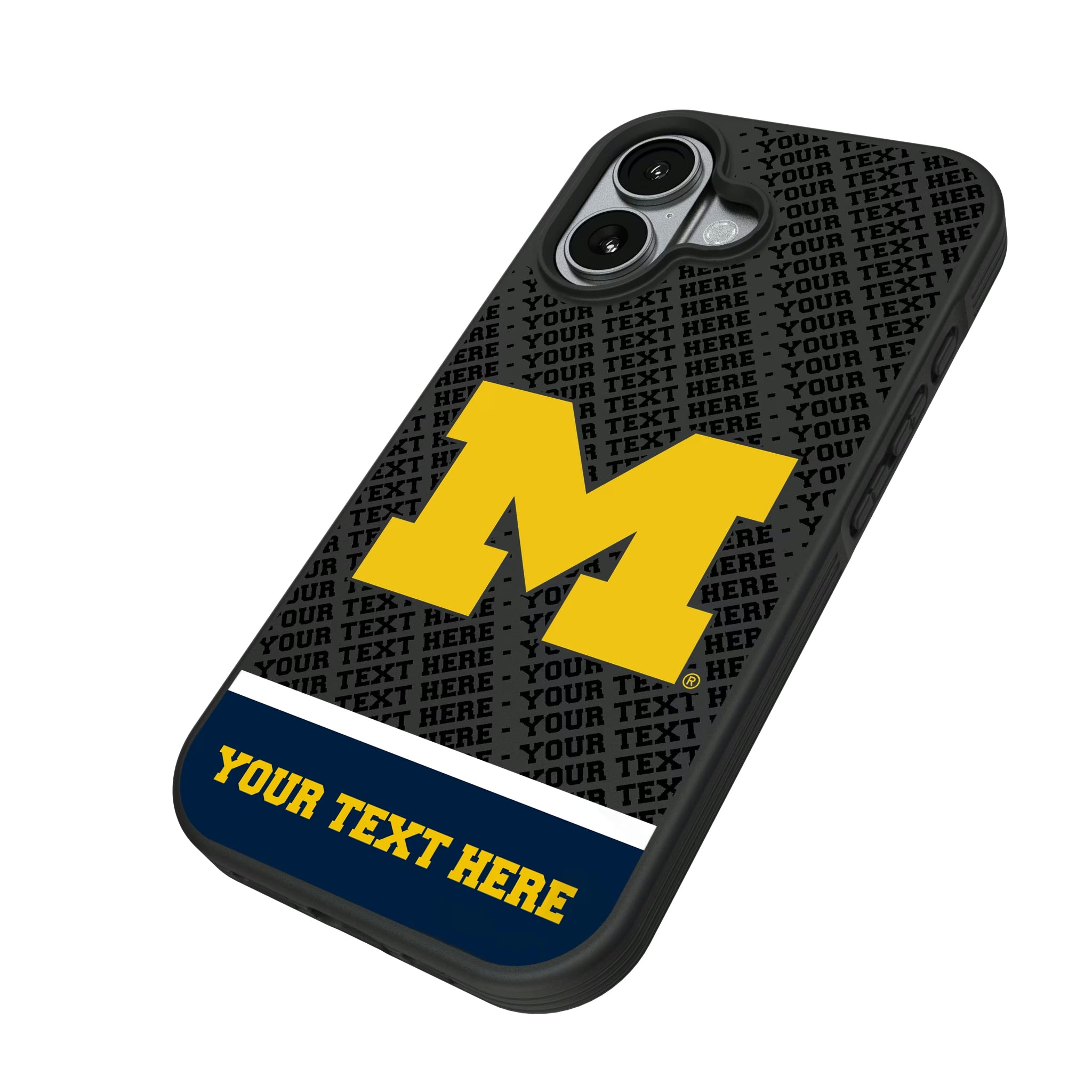 University of Michigan Wolverines Personalized EndZone Plus iPhone Bump Phone Case for Apple iPhone - Isometric View#Device_iPhone 17