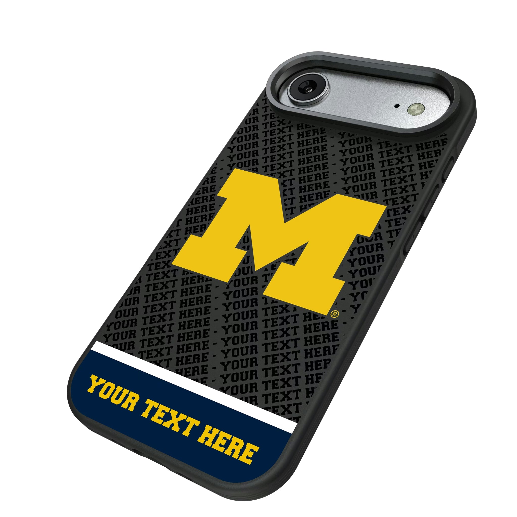 University of Michigan Wolverines Personalized EndZone Plus iPhone Bump Phone Case for Apple iPhone - Isometric View#Device_iPhone Air