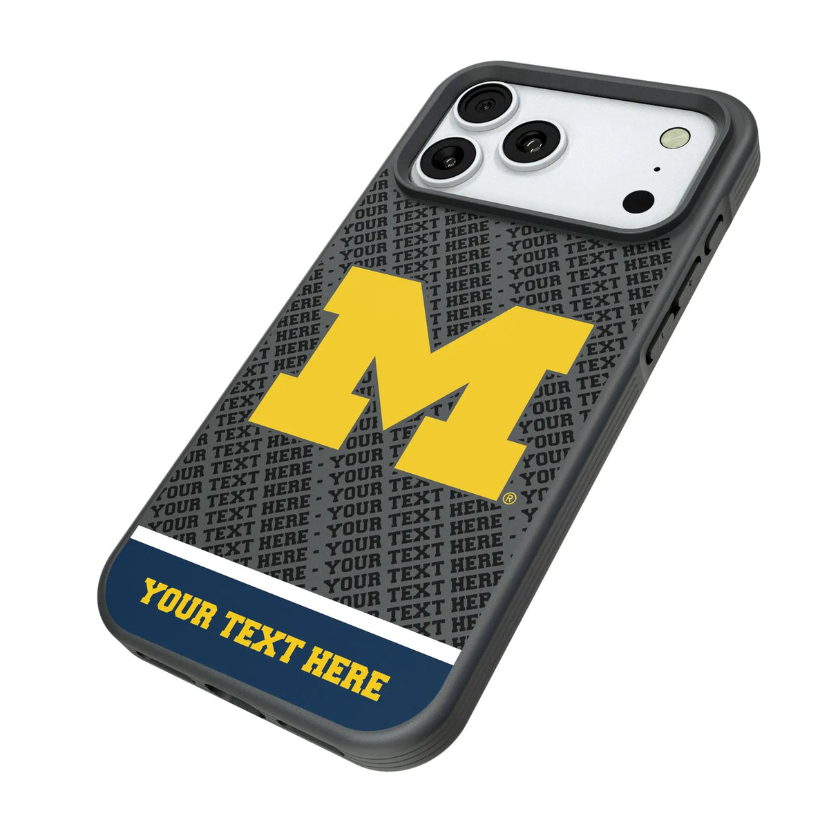 University of Michigan Wolverines Personalized EndZone Plus iPhone Bump Phone Case for Apple iPhone - Isometric View#Device_iPhone 18 Pro Max