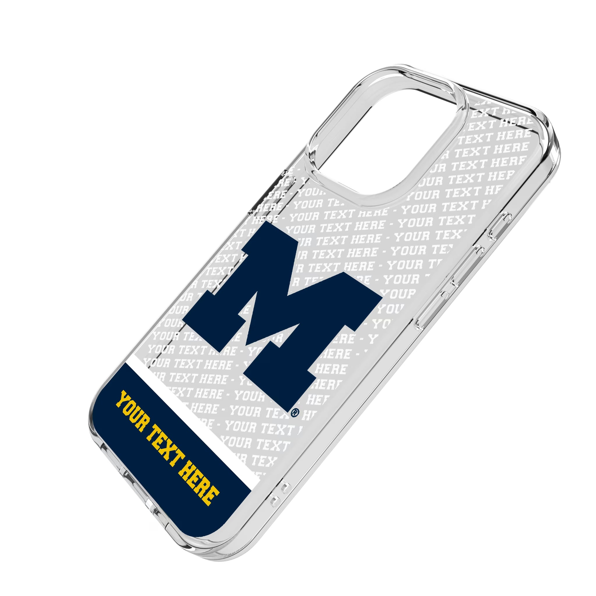 University of Michigan Wolverines Personalized EndZone Plus iPhone Clear Phone Case for Apple iPhone - Isometric View