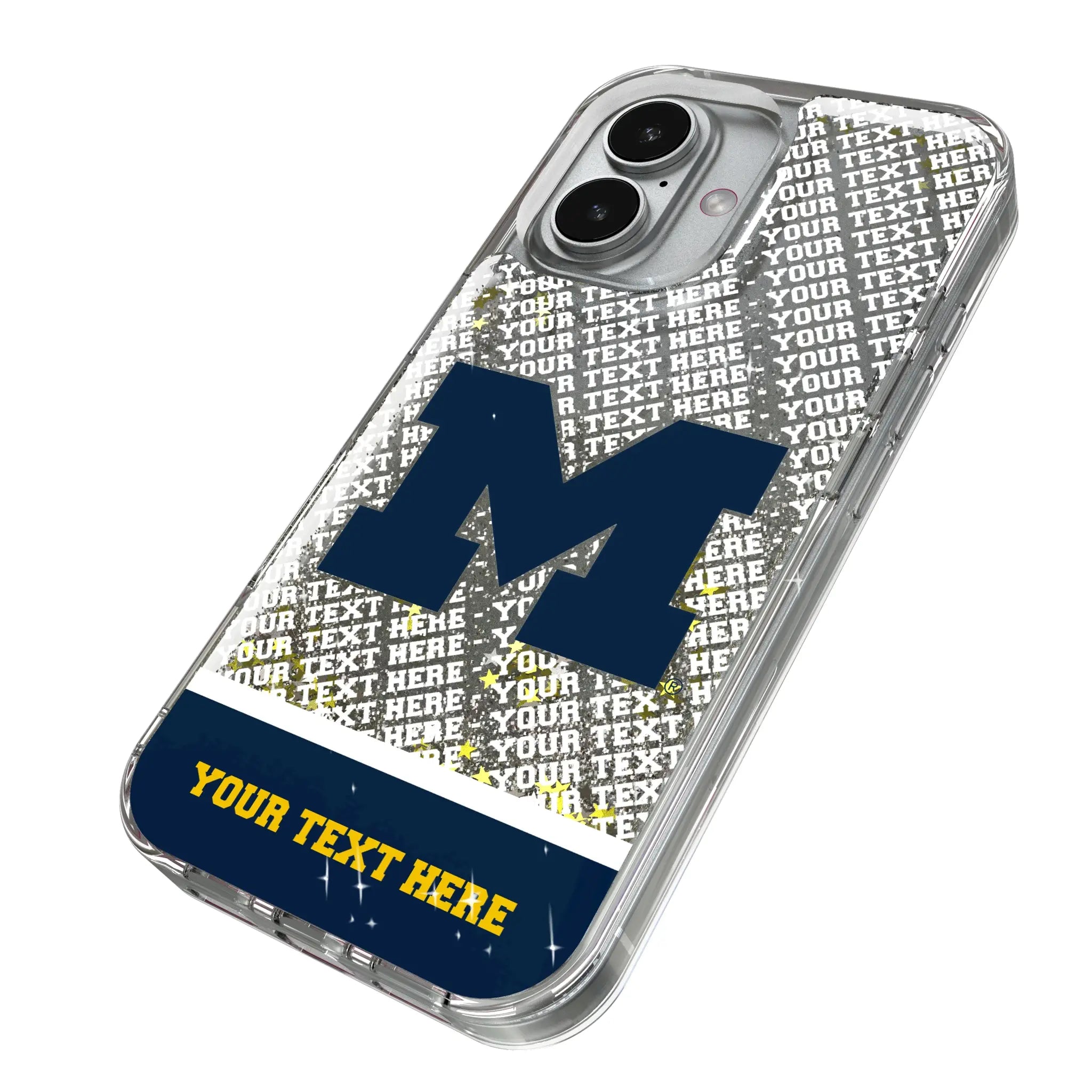 University of Michigan Wolverines Personalized EndZone Plus iPhone Glitter Phone Case for Apple iPhone - Isometric View