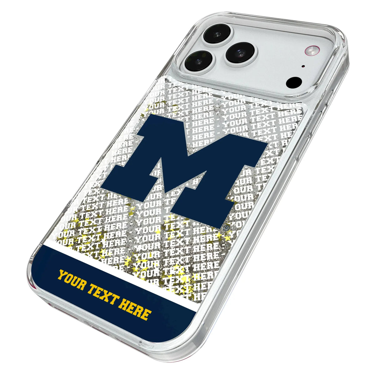 University of Michigan Wolverines Personalized EndZone Plus iPhone Glitter Phone Case for Apple iPhone - Isometric View#Device_iPhone 18 Pro Max