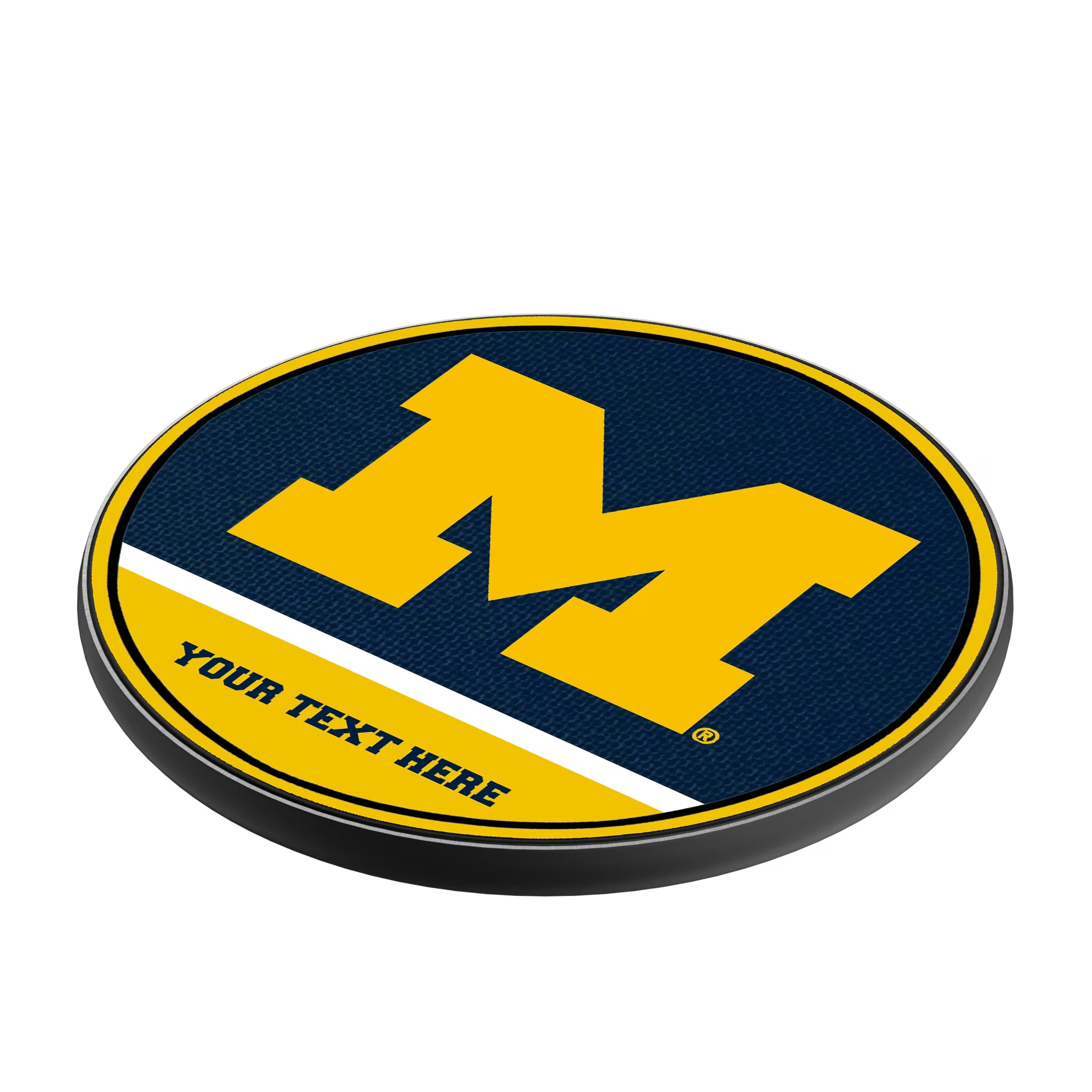 University of Michigan Wolverines Personalized Endzone Solid 15-Watt Wireless Charger - Isometric View