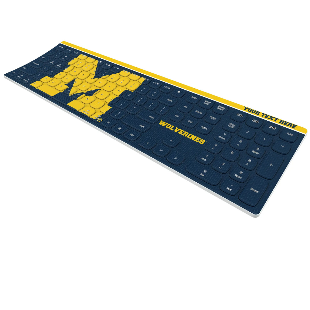 University of Michigan Wolverines Personalized Endzone Solid KKB605 Curved Wireless Keyboard - Isometric View