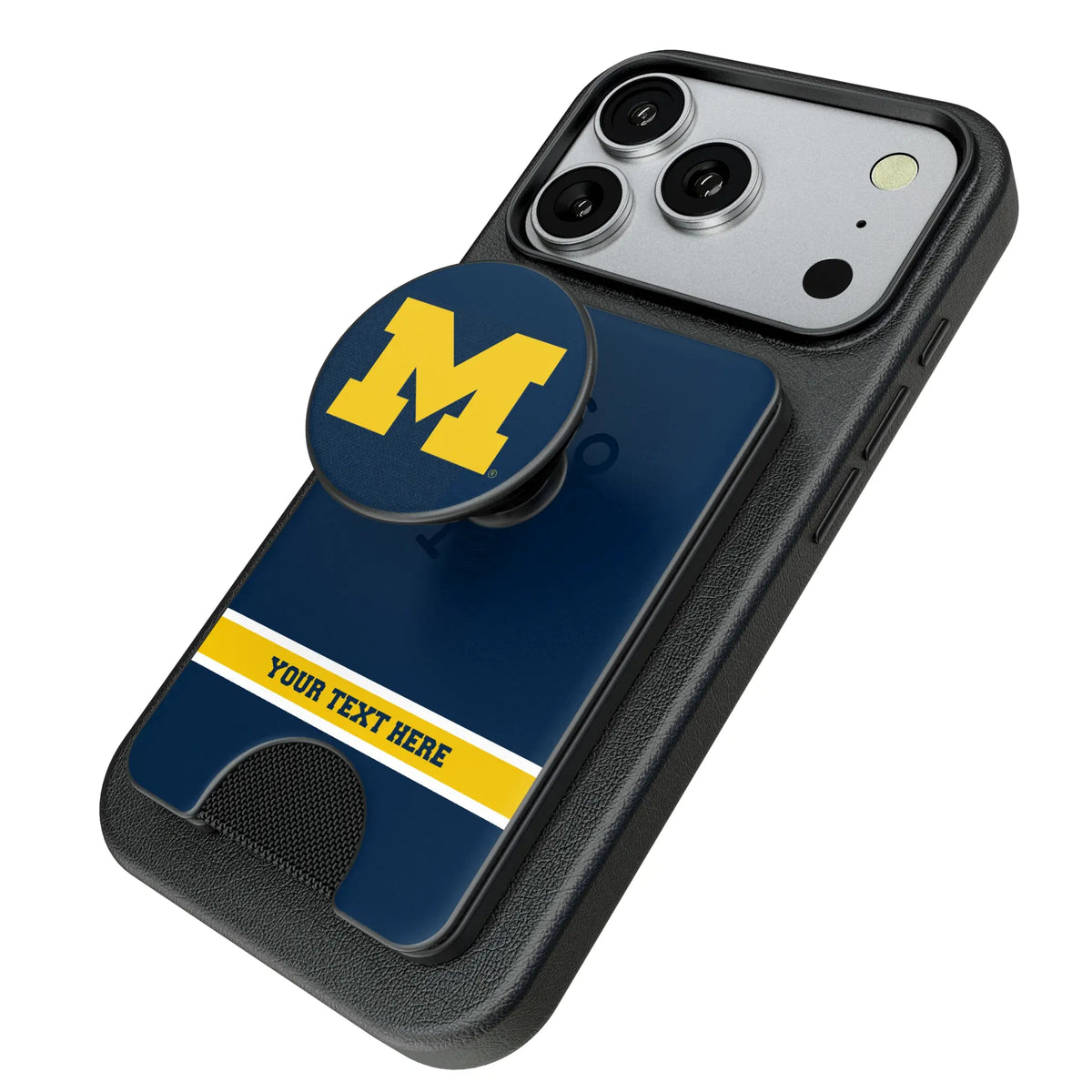 University of Michigan Wolverines Personalized Endzone Solid Popsockets Wallet Magnetic - Isometric View