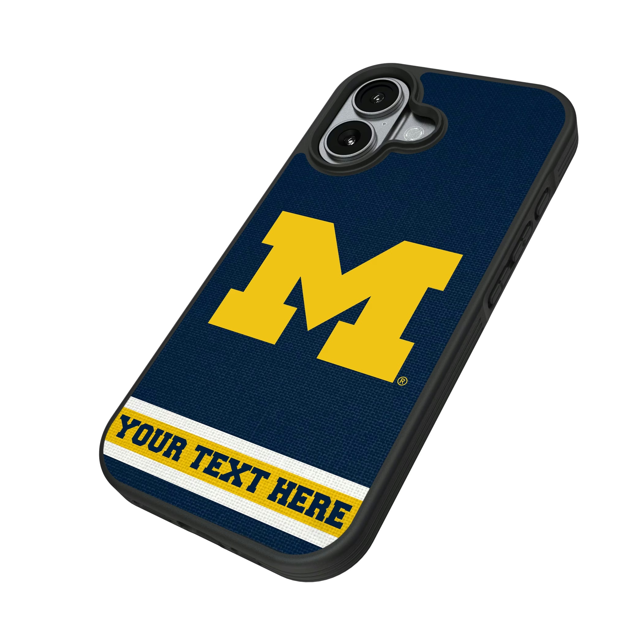 University of Michigan Wolverines Personalized Stripe iPhone Bump Phone Case for Apple iPhone - Isometric View#Device_iPhone 17