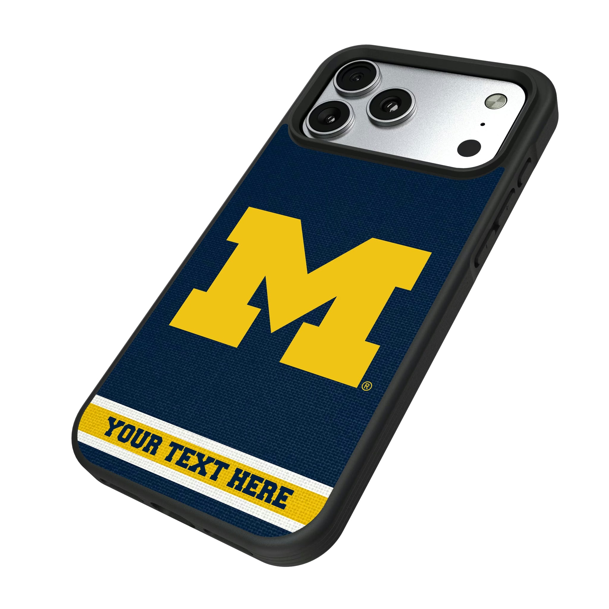 University of Michigan Wolverines Personalized Stripe iPhone Bump Phone Case for Apple iPhone - Isometric View#Device_iPhone 17 Pro Max