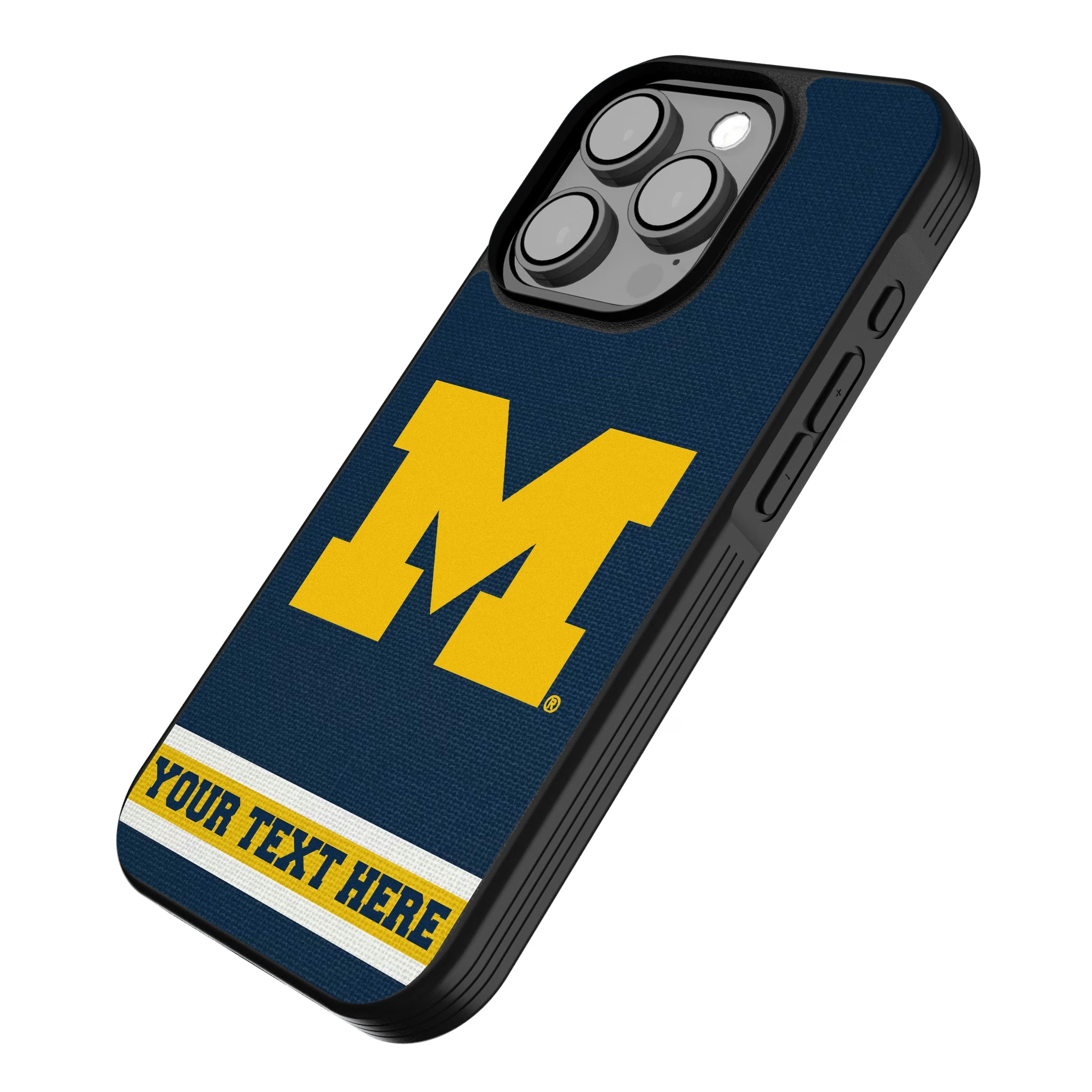 University of Michigan Wolverines Personalized Stripe iPhone Bump Phone Case for Apple iPhone - Isometric View