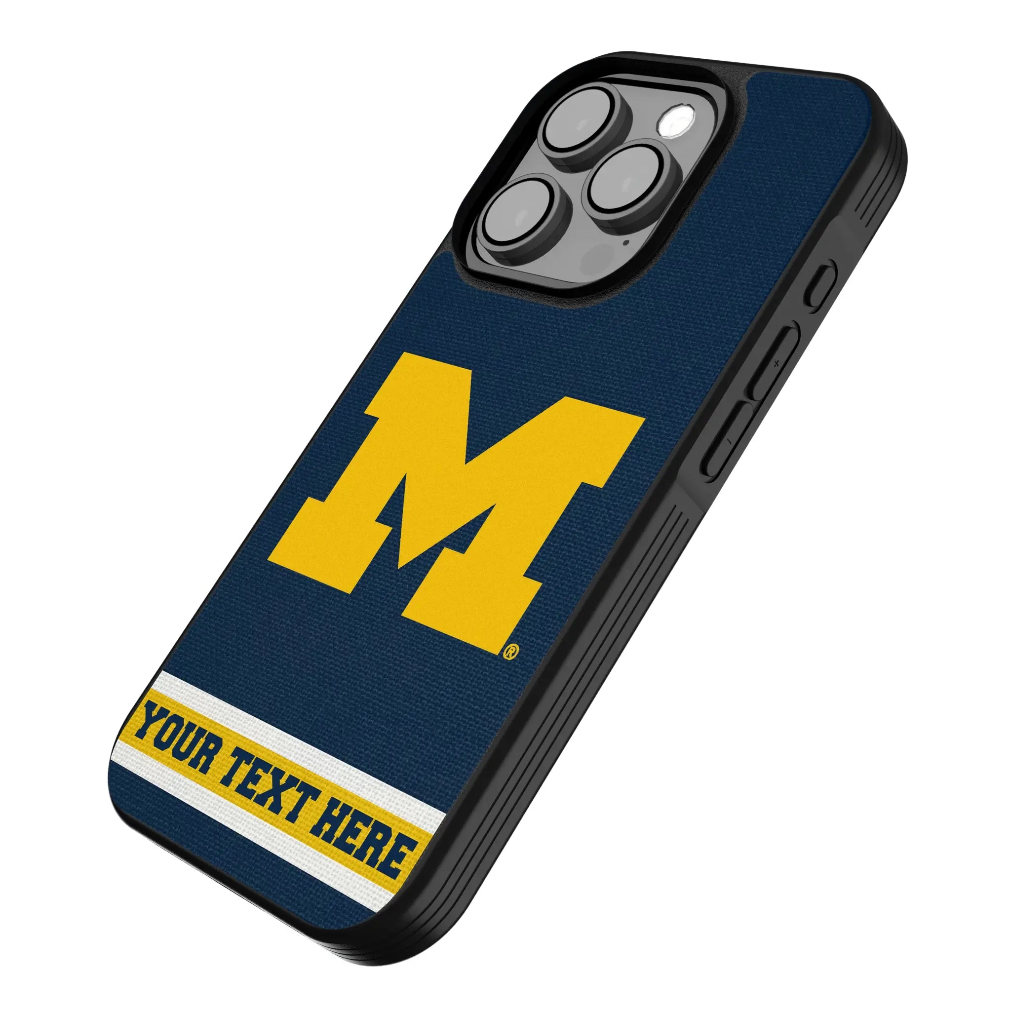 University of Michigan Wolverines Personalized Stripe iPhone Bump Phone Case for Apple iPhone - Isometric View