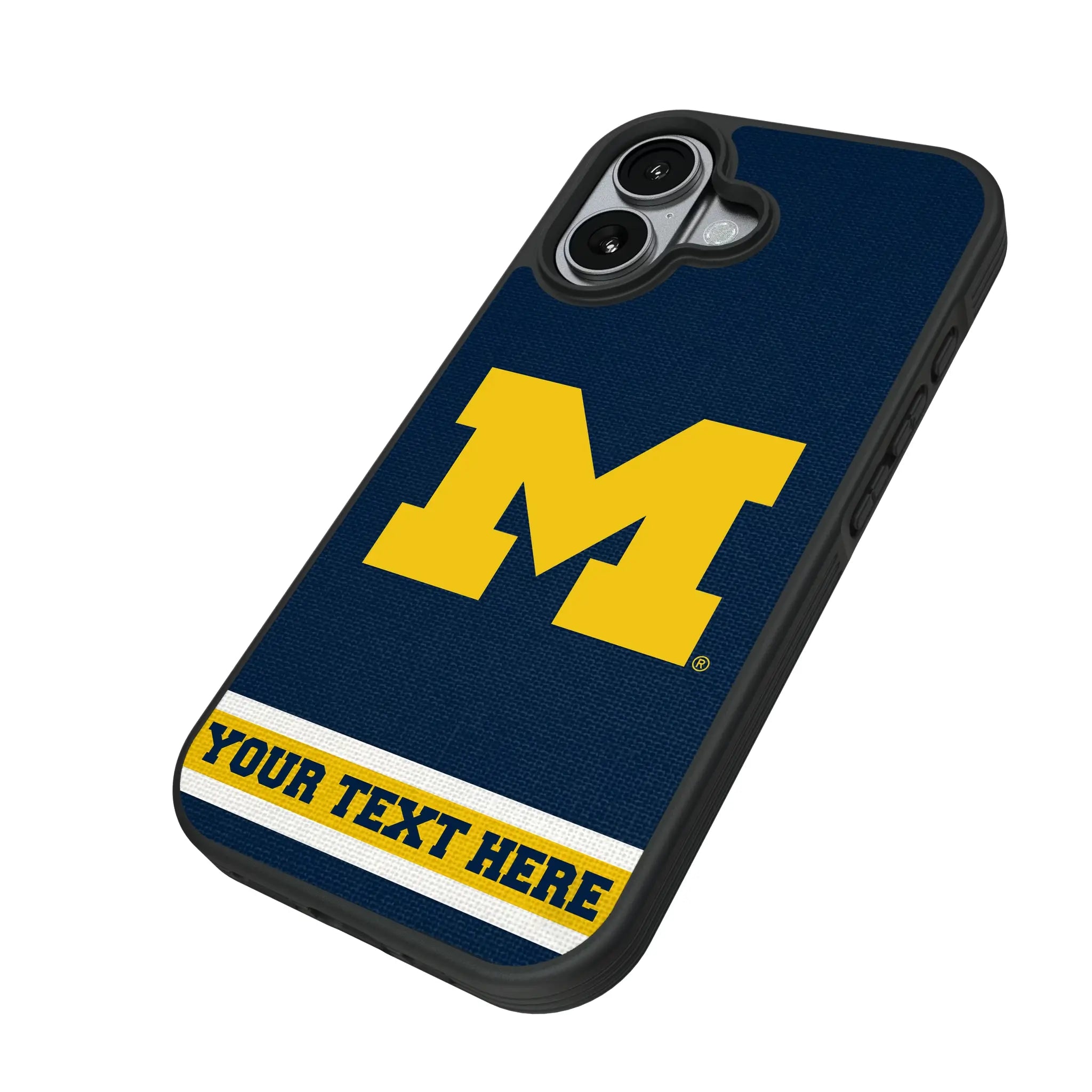 University of Michigan Wolverines Personalized Stripe iPhone Bump Phone Case for Apple iPhone - Isometric View#Device_iPhone 17