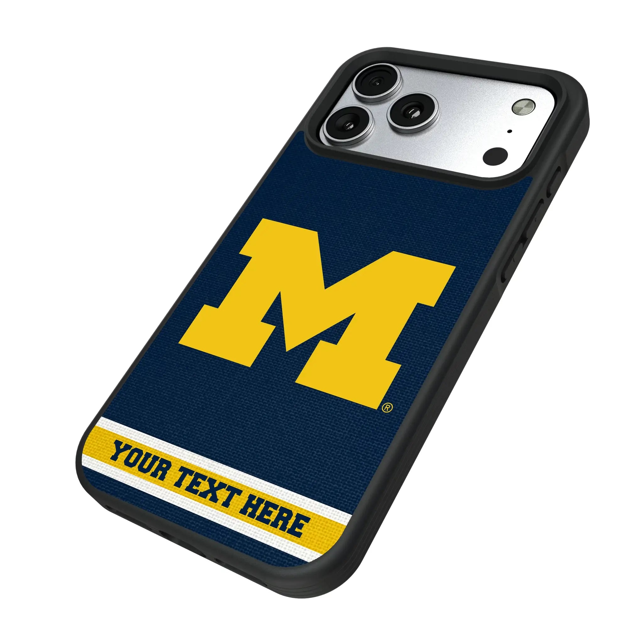 University of Michigan Wolverines Personalized Stripe iPhone Bump Phone Case for Apple iPhone - Isometric View#Device_iPhone 17 Pro Max