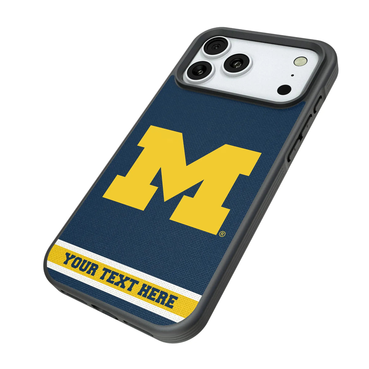 University of Michigan Wolverines Personalized Stripe iPhone Bump Phone Case for Apple iPhone - Isometric View#Device_iPhone 18 Pro Max