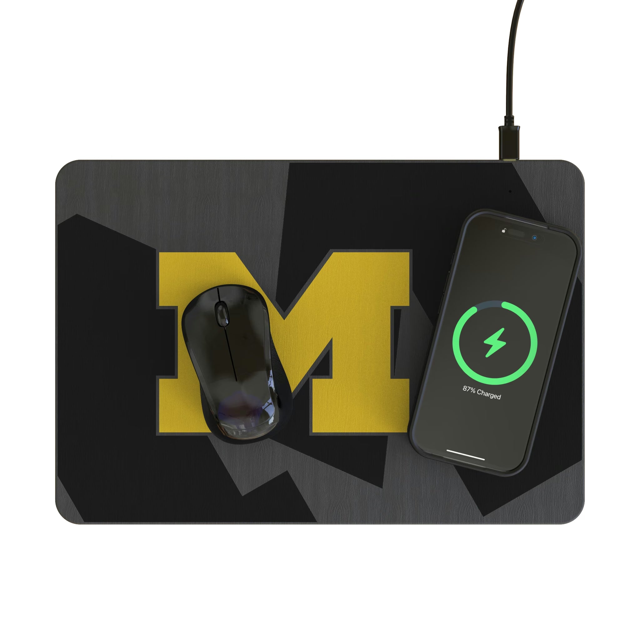 University of Michigan Wolverines Personalized Tilt 15-Watt Wireless Charger and Mouse Pad - Lifestyle