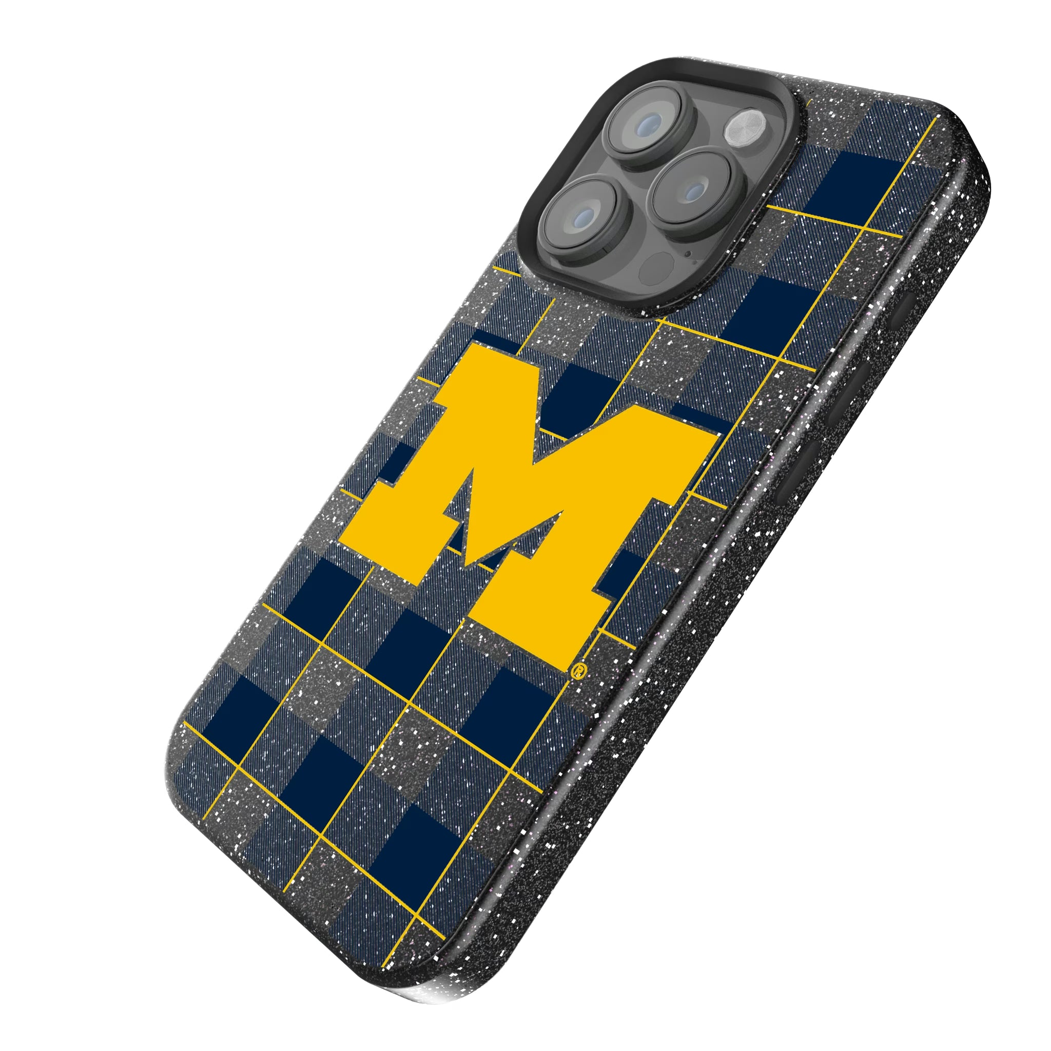 University of Michigan Wolverines Plaid iPhone Bling Phone Case for Apple iPhone - Isometric View