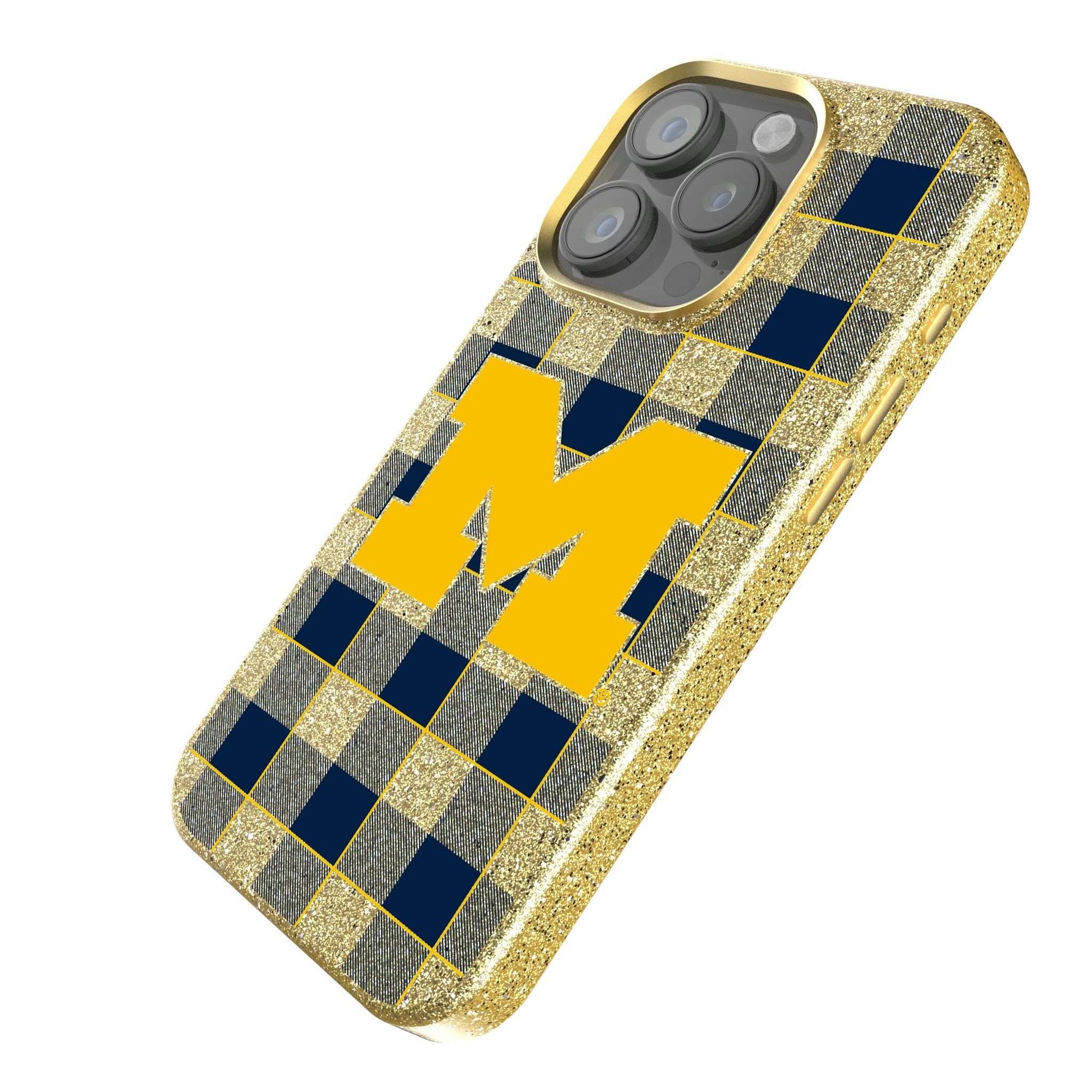 University of Michigan Wolverines Plaid iPhone Bling Phone Case for Apple iPhone - Isometric View