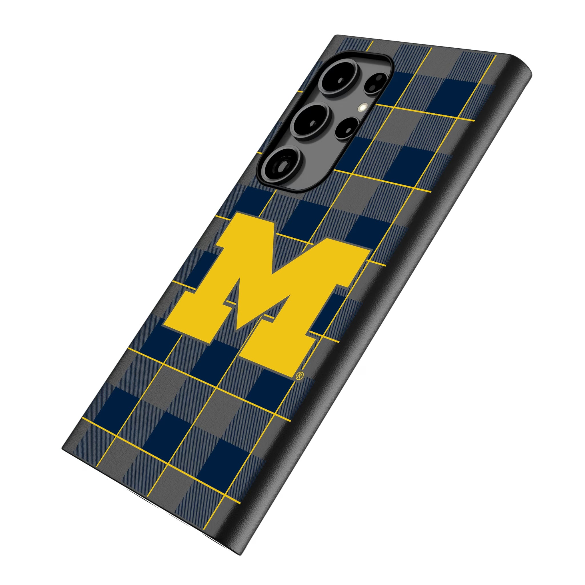 University of Michigan Wolverines Plaid Galaxy MagSafe Compatible Phone Case for Samsung Galaxy - Isometric View
