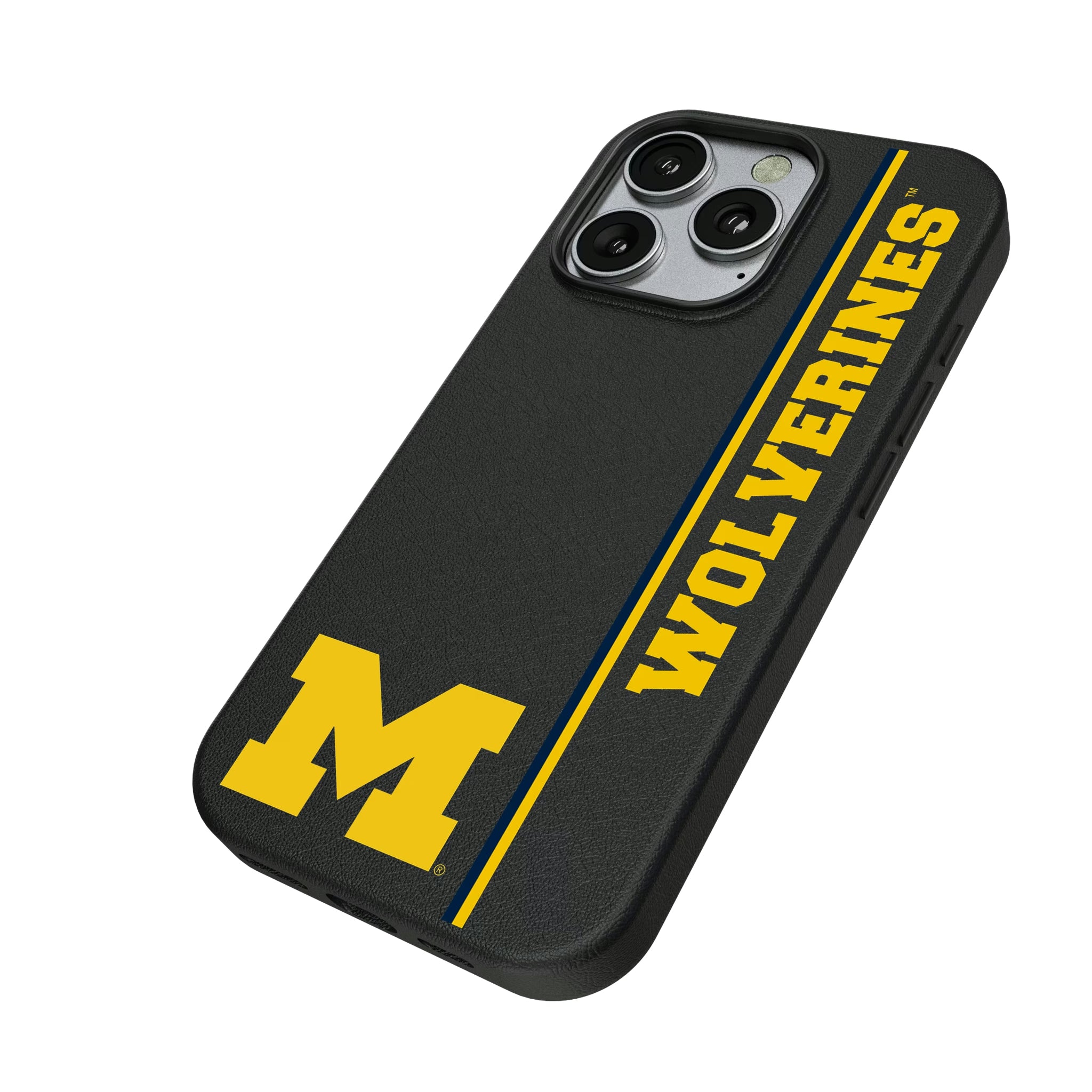 University of Michigan Wolverines Sidebar iPhone MagSafe Compatible Phone Case for Apple iPhone - Isometric View