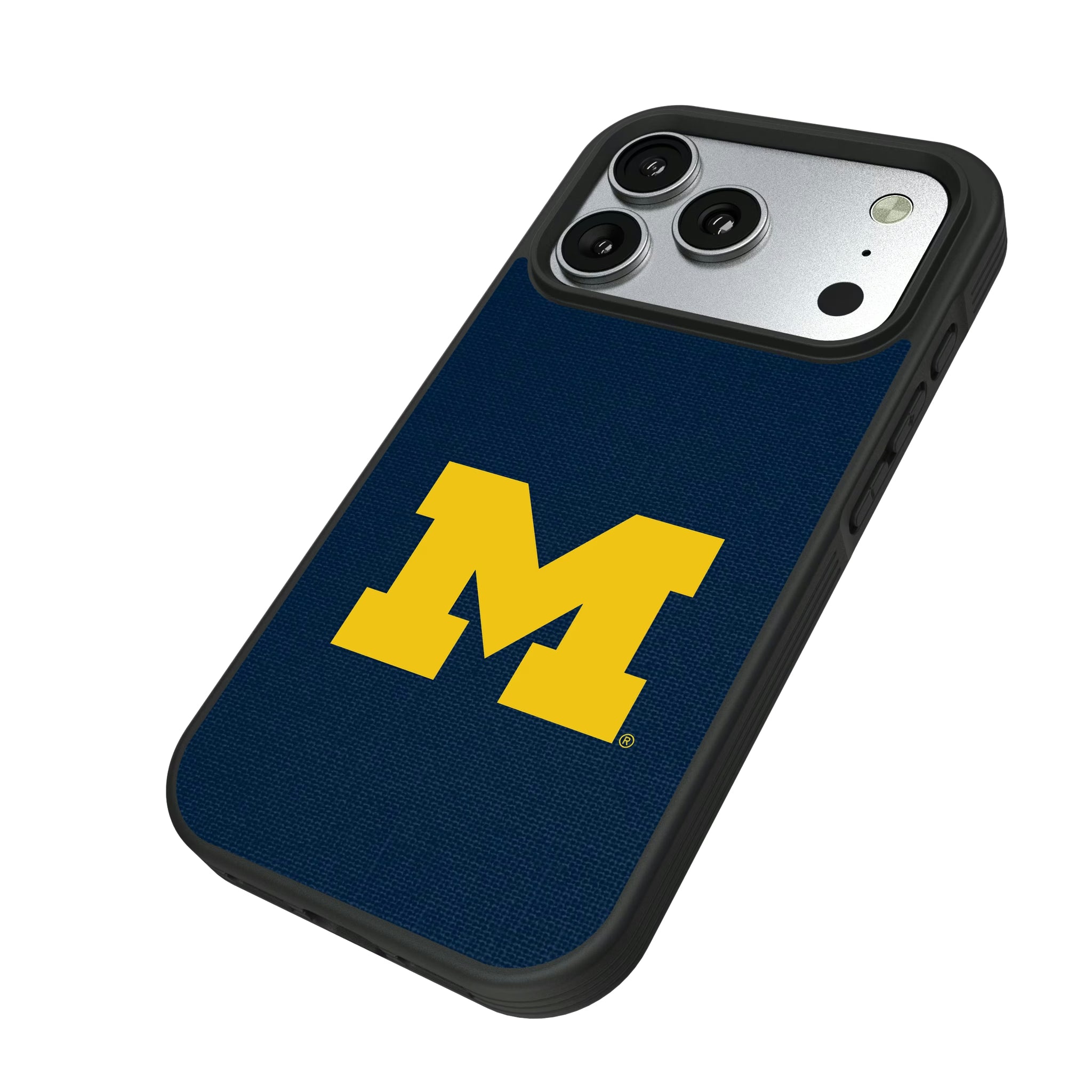University of Michigan Wolverines Solid iPhone Bump Phone Case for Apple iPhone - Isometric View#Device_iPhone 17 Pro
